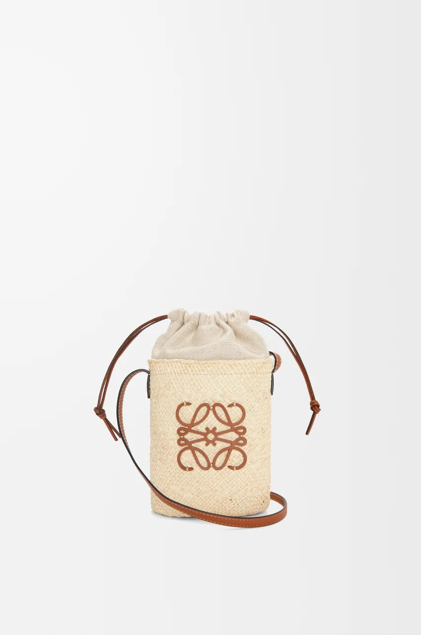 Anagram-Plaque Raffia Crossbody Bag