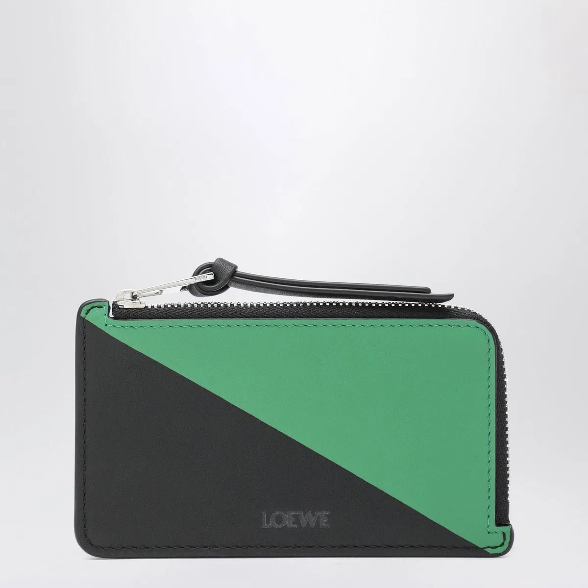 Flag Card Holder With Coin Pocket In Black / Tropical Green Leather