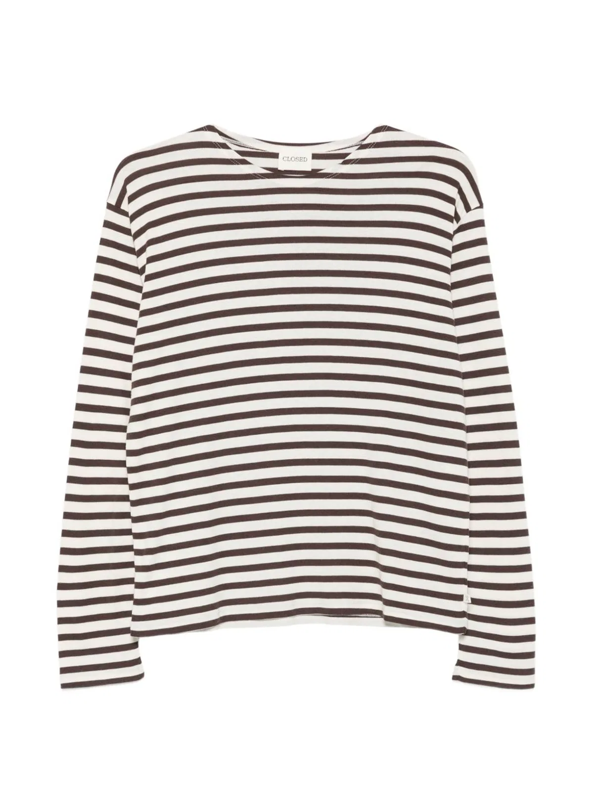Closed Horizontal-stripe Long-sleeve T-shirt In Gray