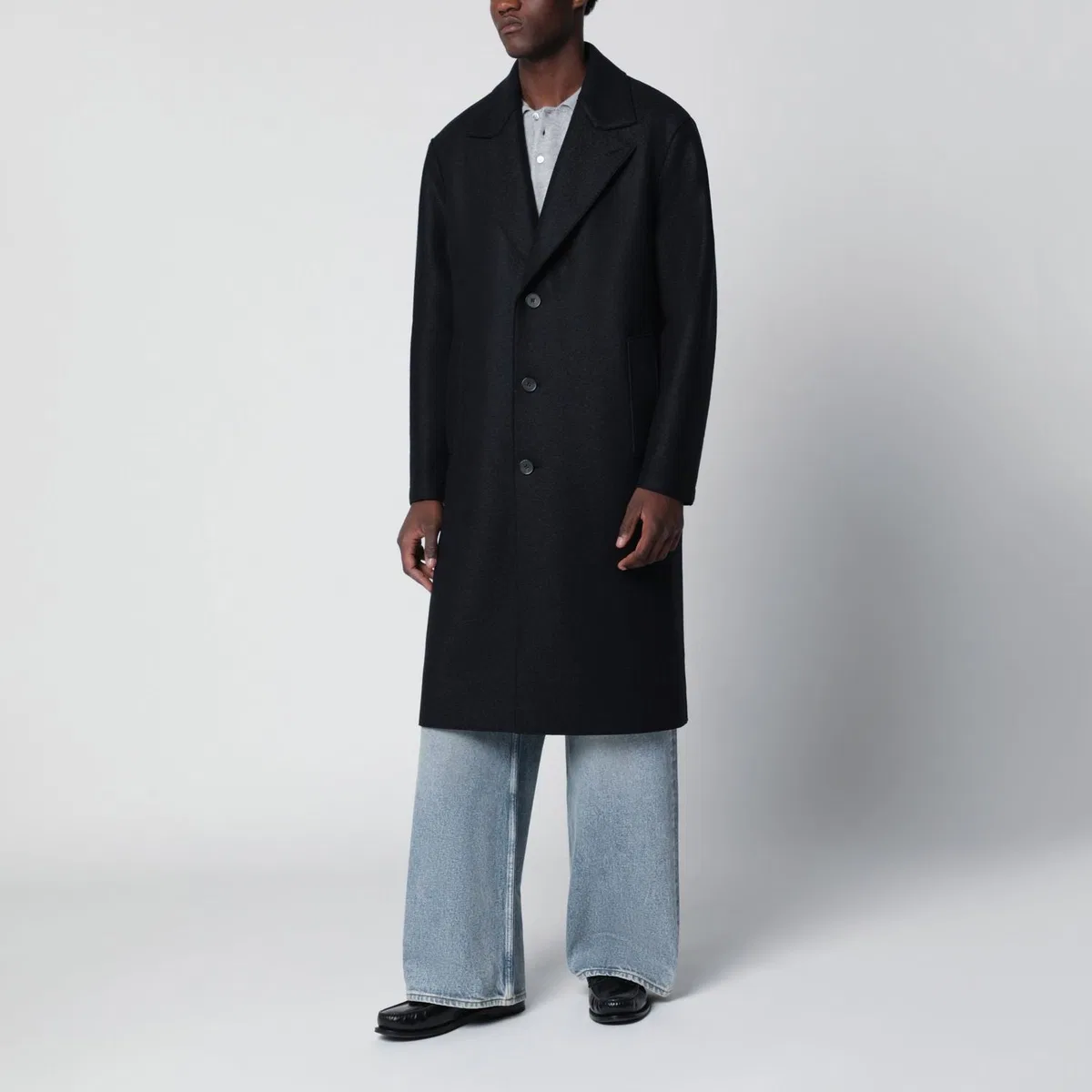 Dark Blue Singlebreasted Wool Coat