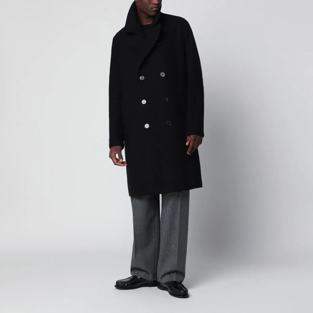 Black Doublebreasted Wool Coat