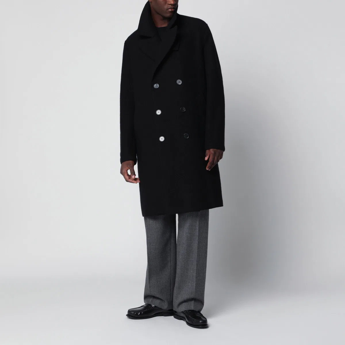 Black Double-Breasted Wool Coat