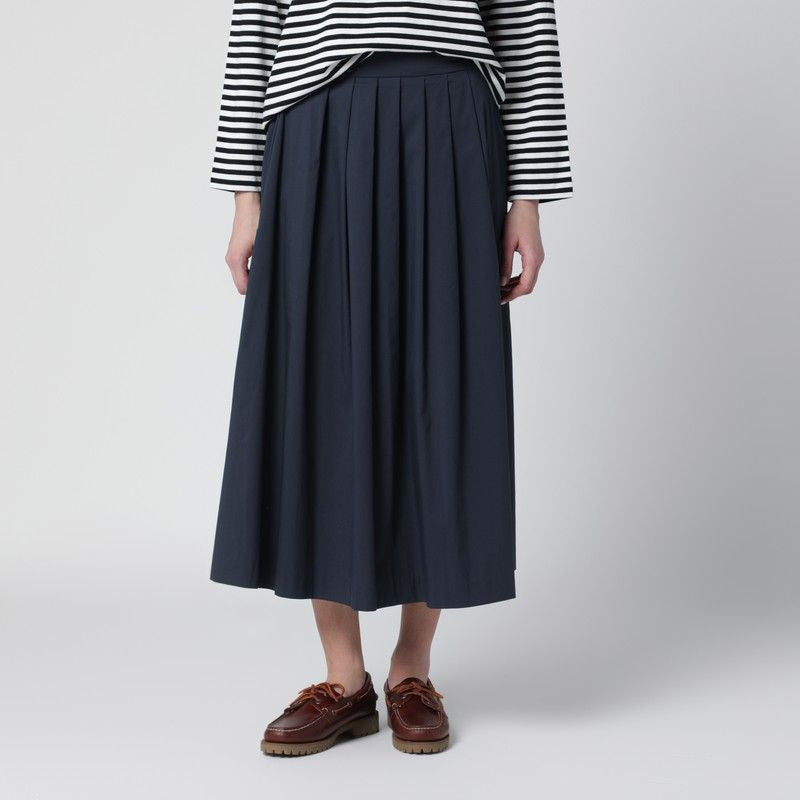 Blue Pleated Cottonblend Skirt