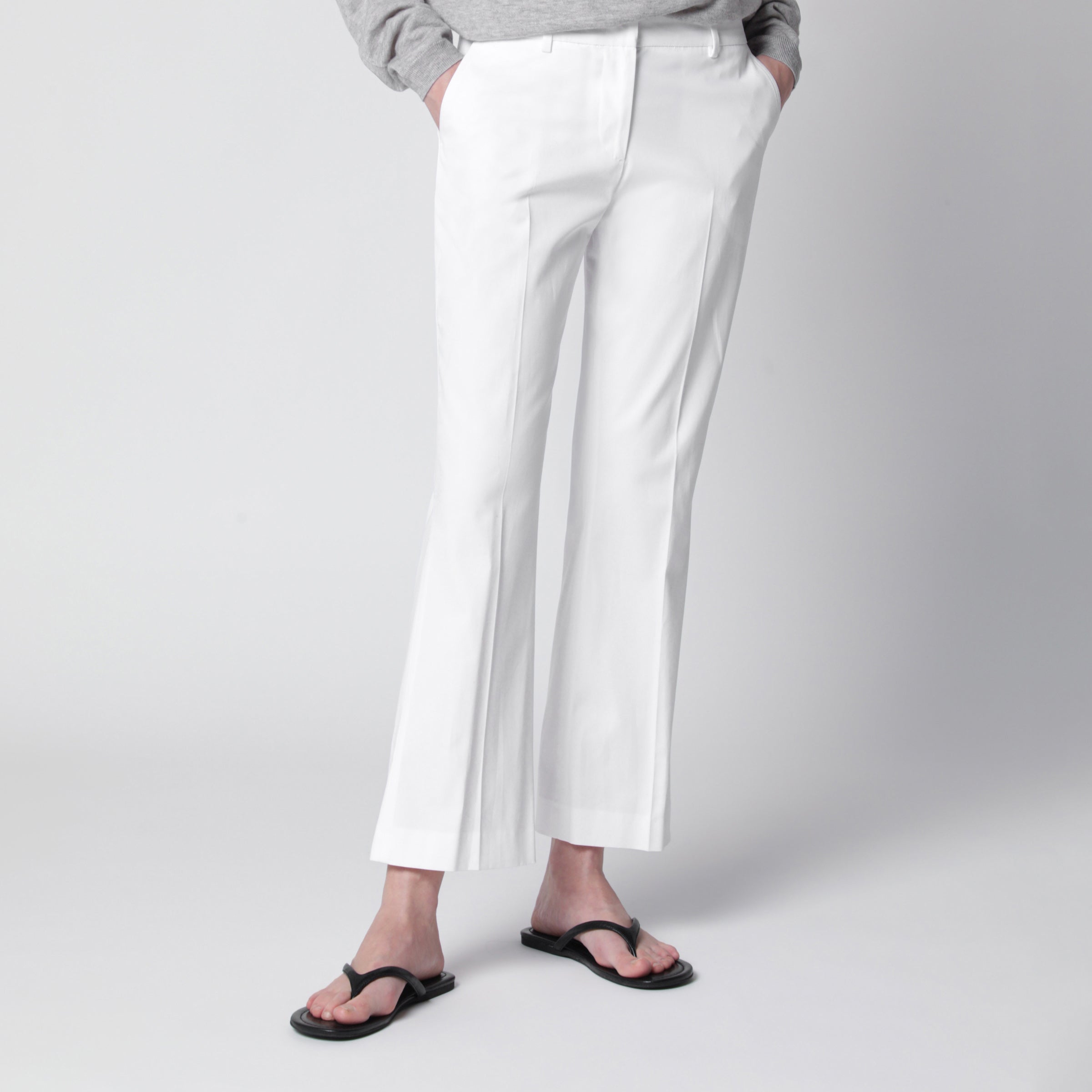Midrise Flared Cotton Trousers In White