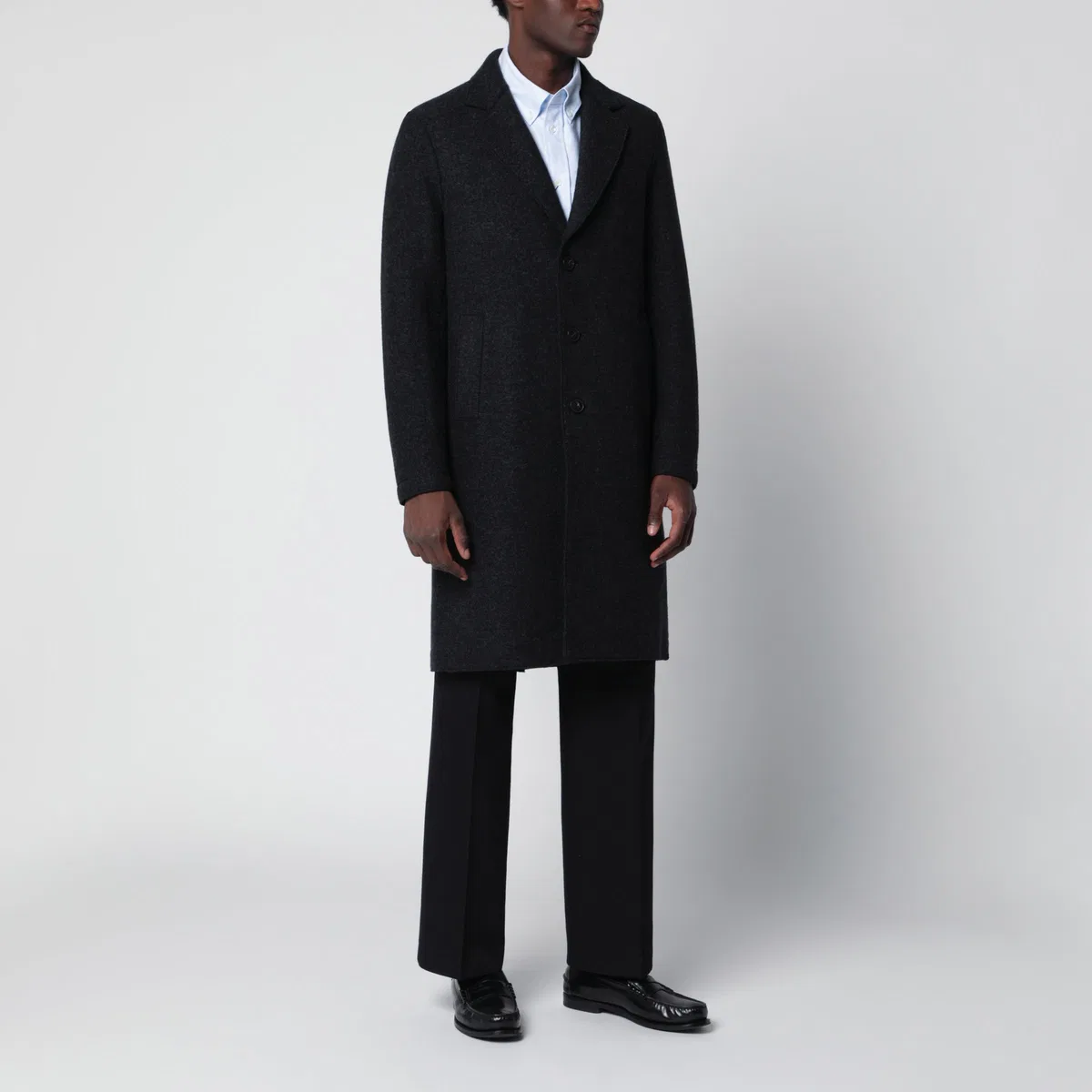 Anthracite Grey Single-Breasted Wool Coat