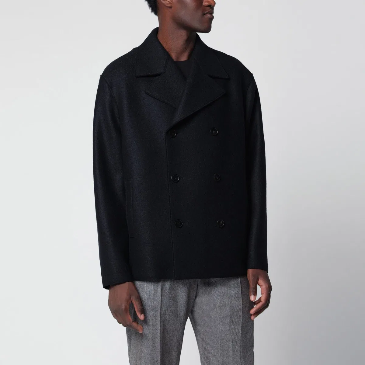Navy Short Doublebreasted Wool Coat