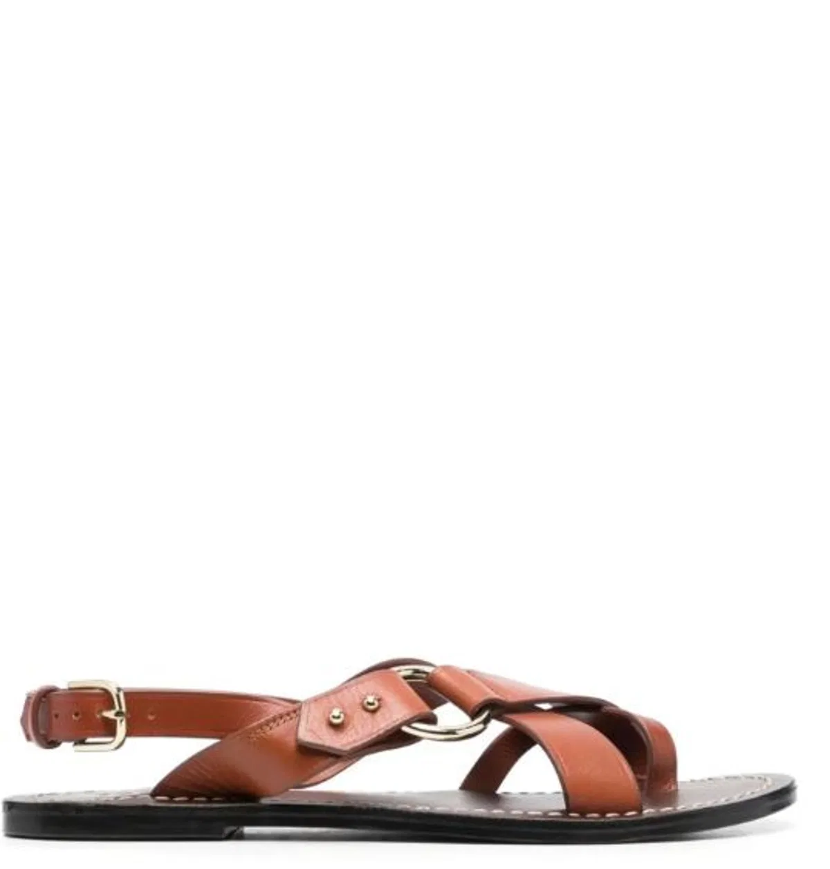 Brown Ring Detail Buckle Sandals