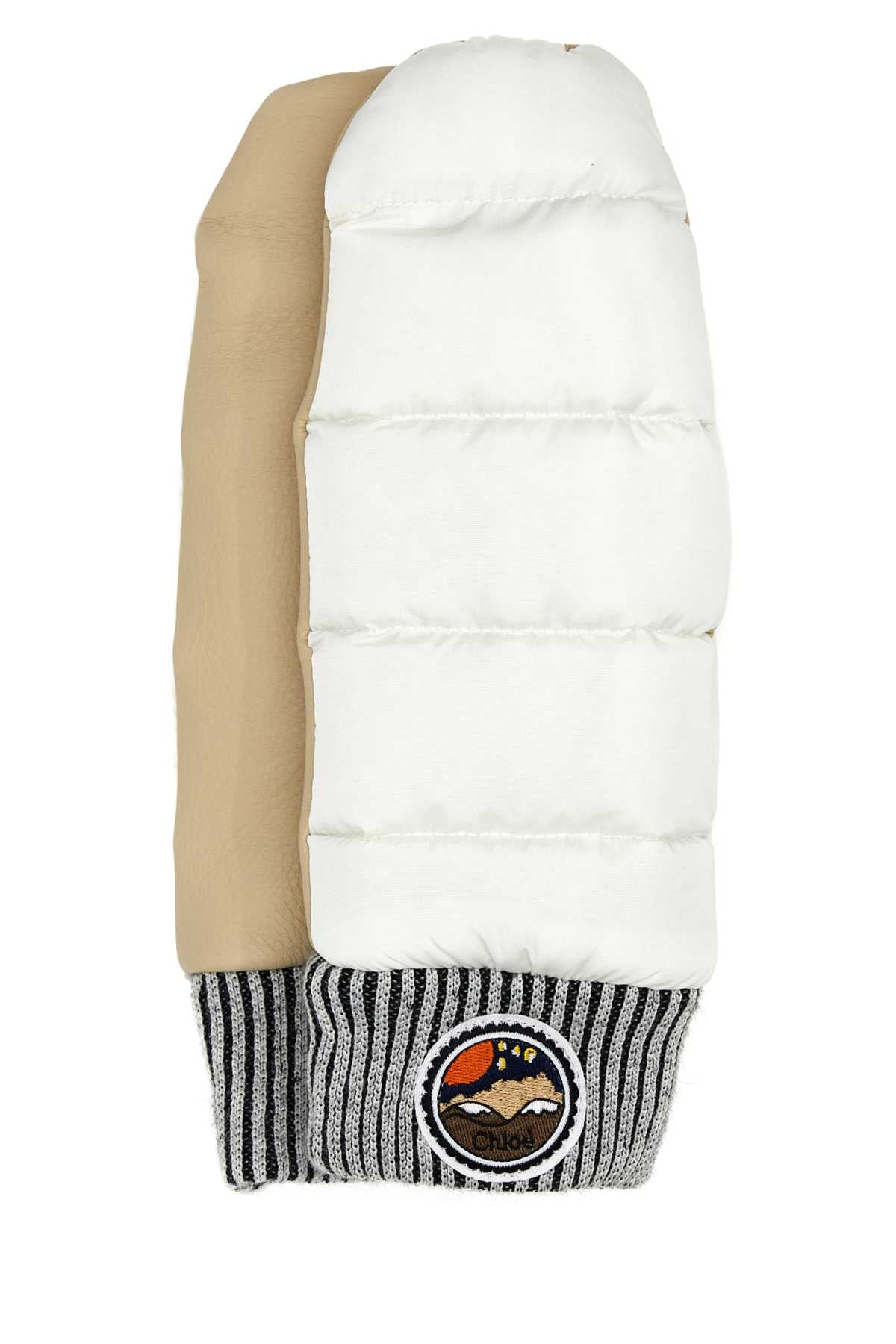 Two-Tone Nylon And Leather Gloves