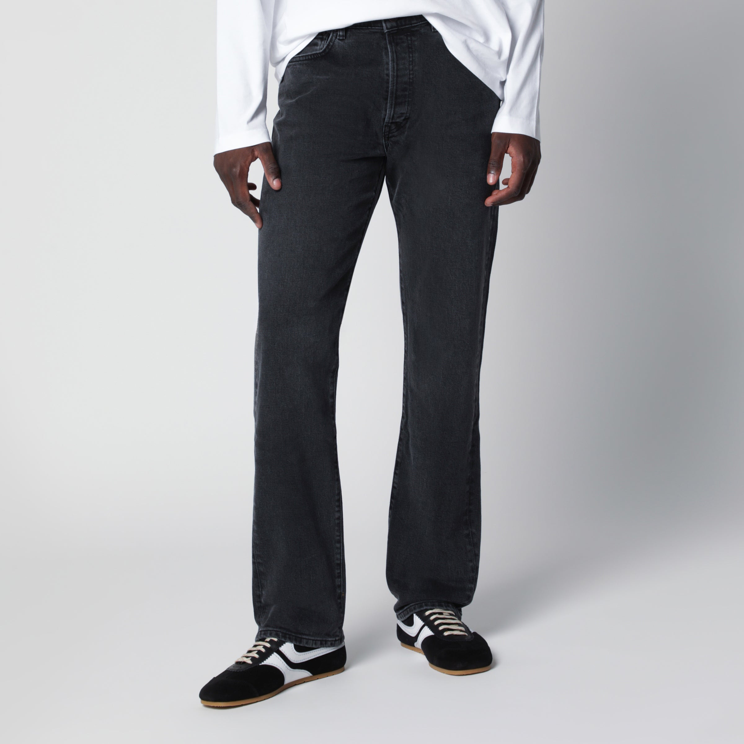 Black Vintage-Effect Casual Jeans