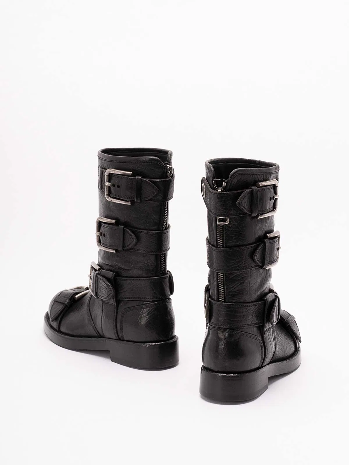 Dolce & Gabbana Women Black Ankle Boots With All-over Buckles In Leather Woman In Black