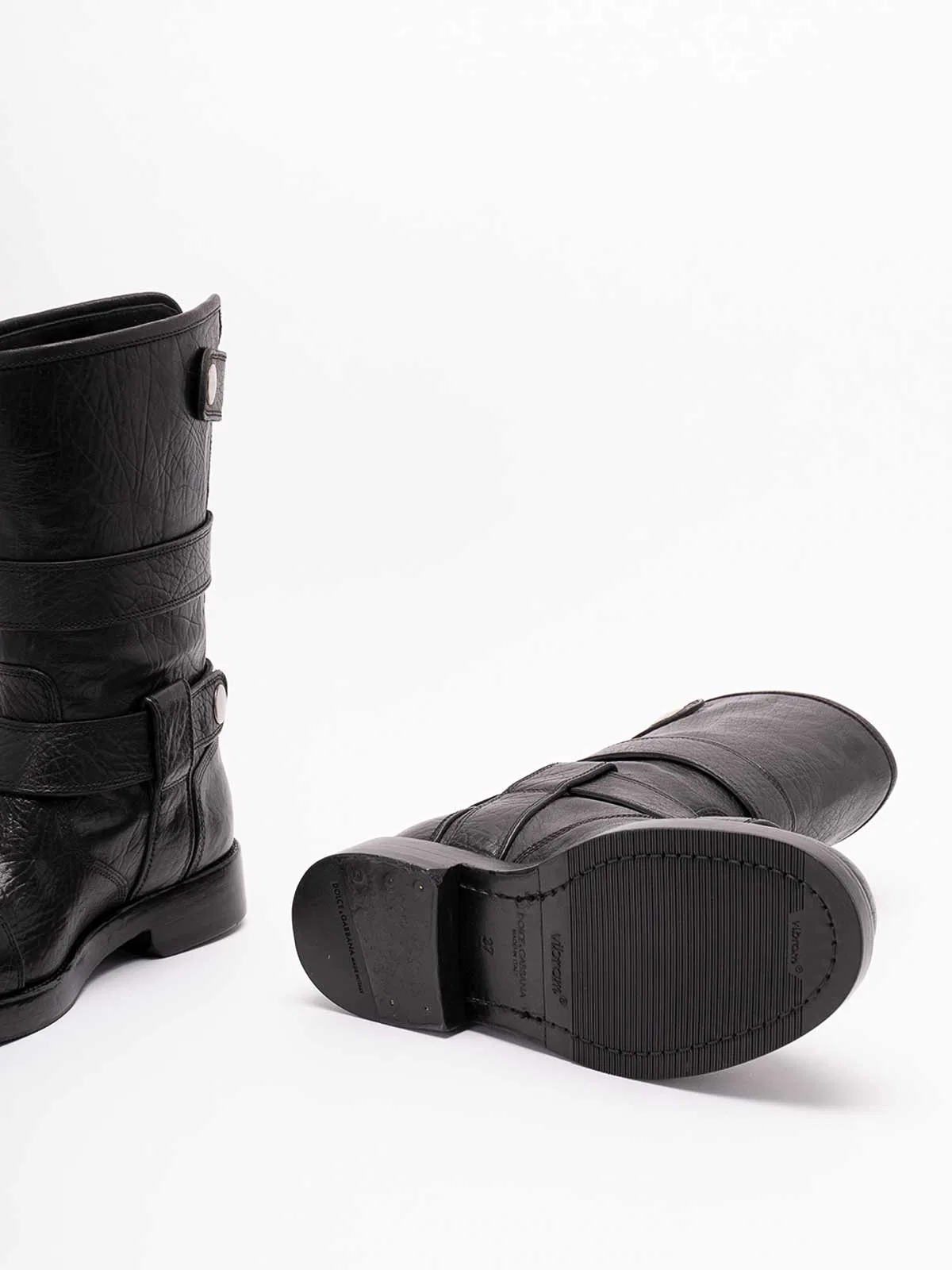 Dolce & Gabbana Women Black Ankle Boots With All-over Buckles In Leather Woman In Black