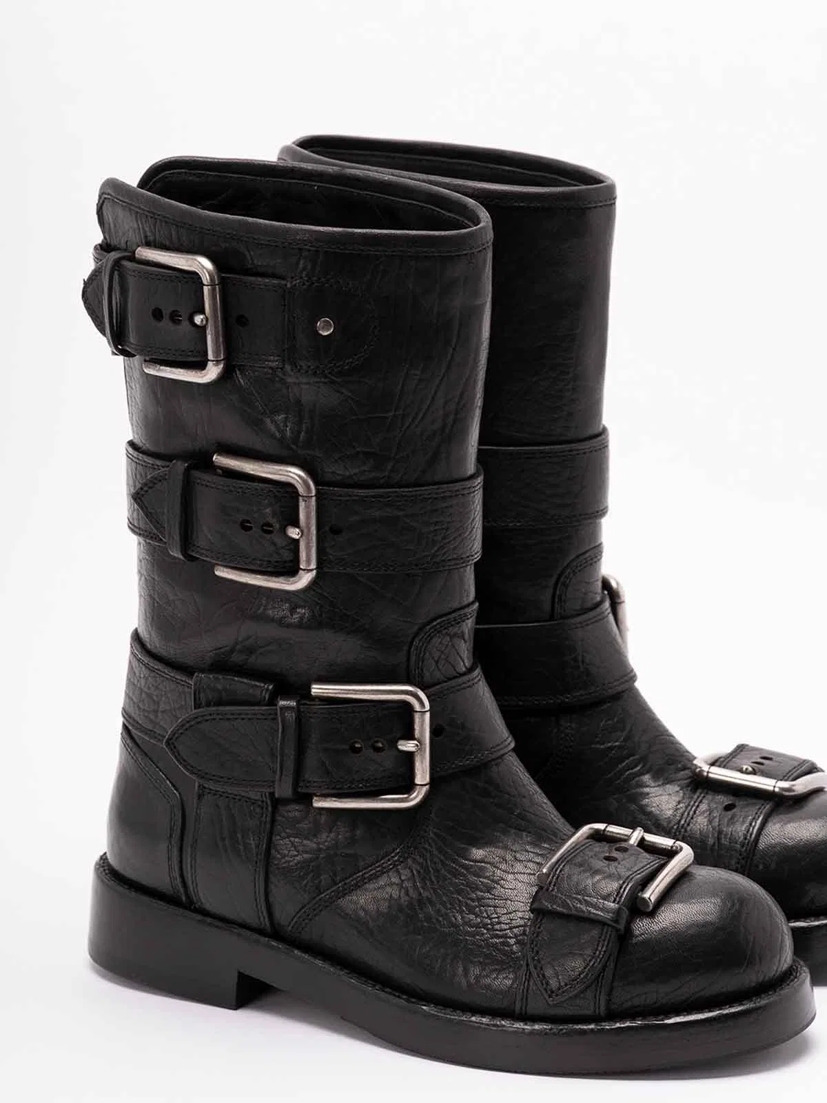 Dolce & Gabbana Women Black Ankle Boots With All-over Buckles In Leather Woman In Black
