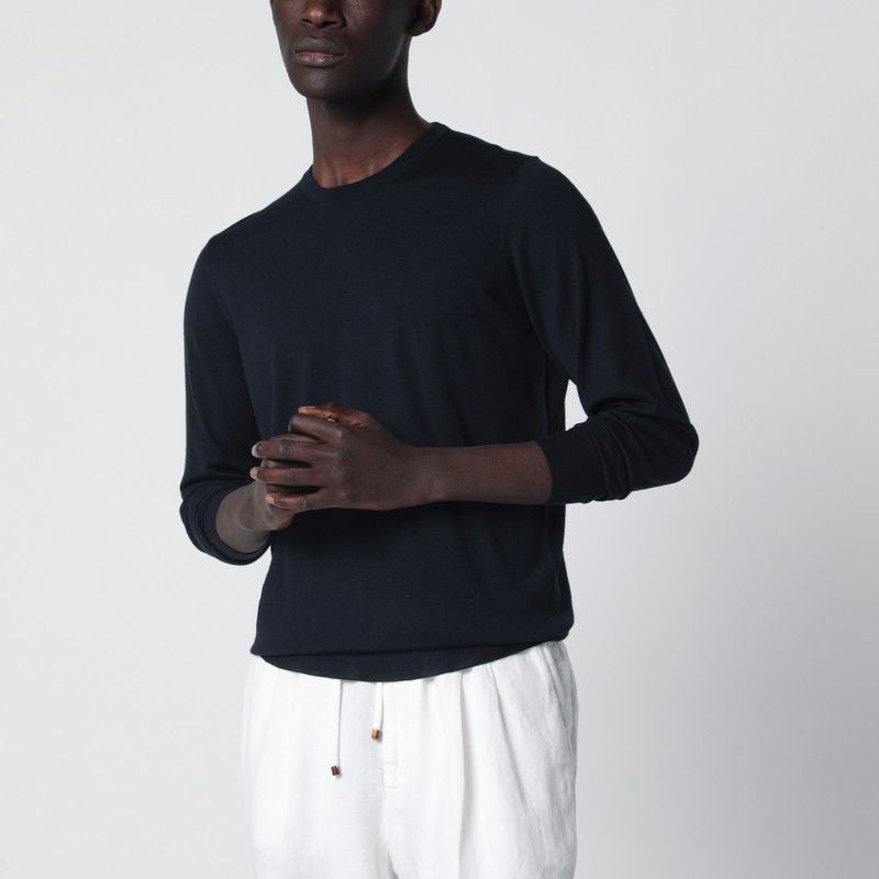 Navy Blue Wool Crewneck Sweater