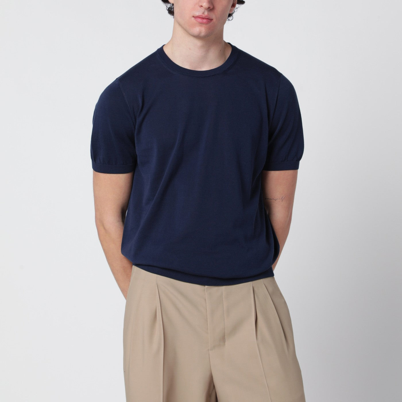 Blue Cotton Crewneck Sweater