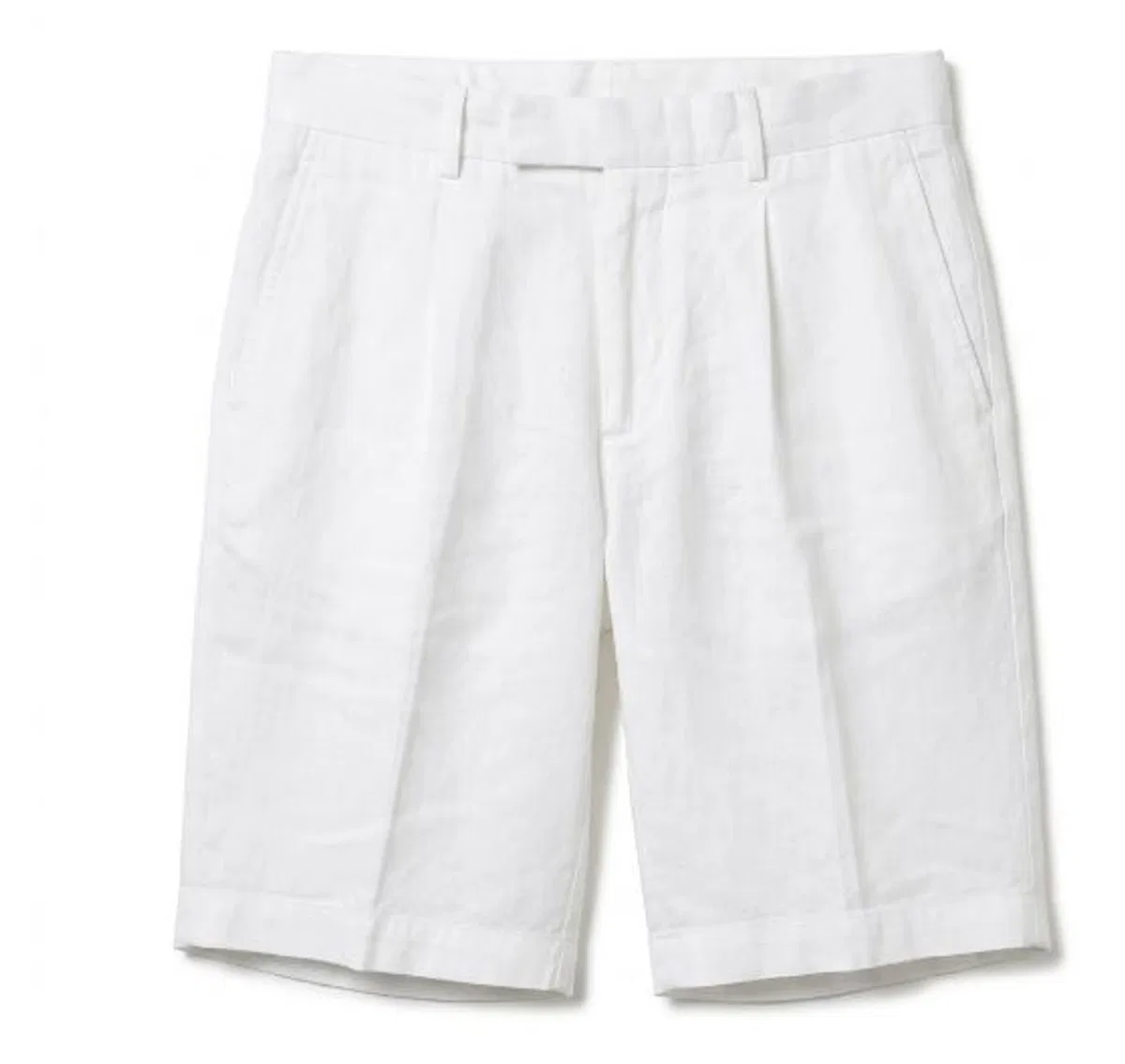 White Cotton Front Pleats Shorts