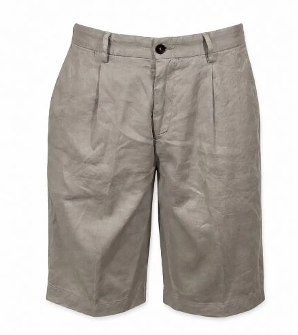 Mud Grey Cotton Pleated Detail Shorts
