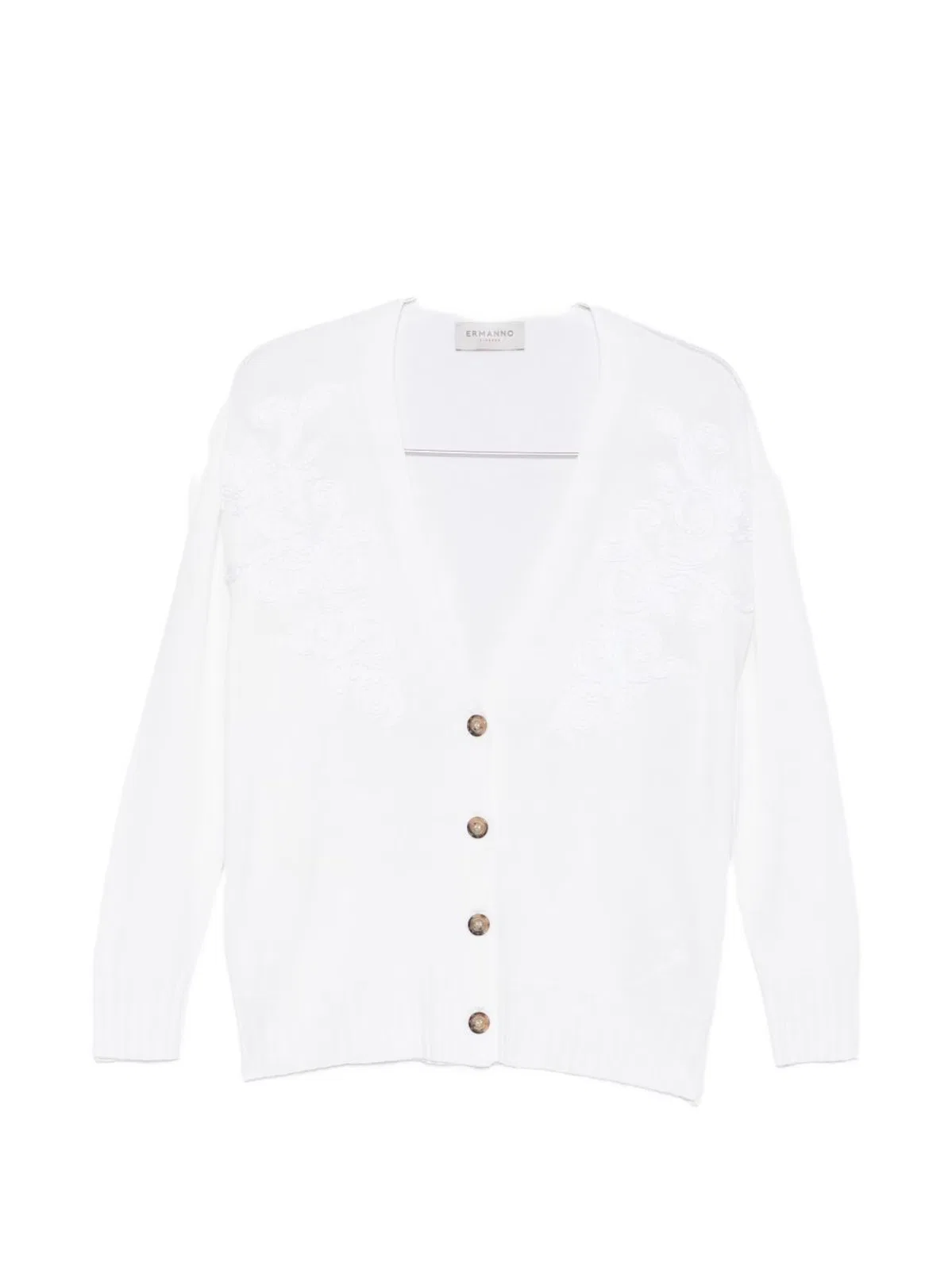 Ermanno Cotton Blend V-necked Cardigan In White
