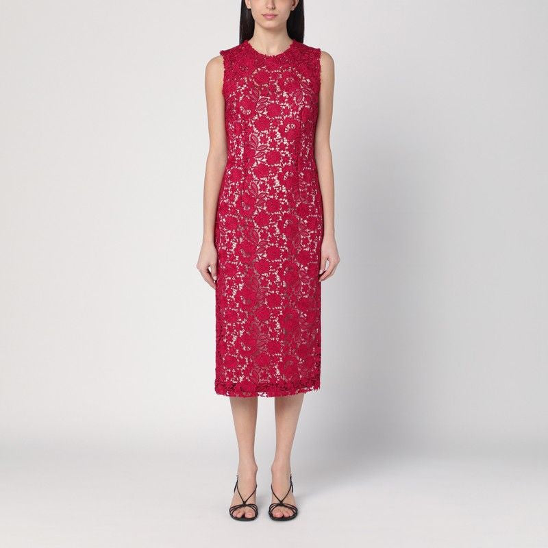 Red Lace Midi Dress