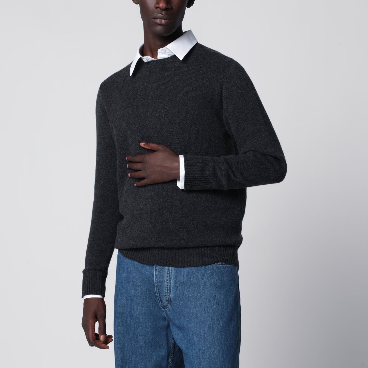 Dark Grey Cashmere Crewneck Sweater