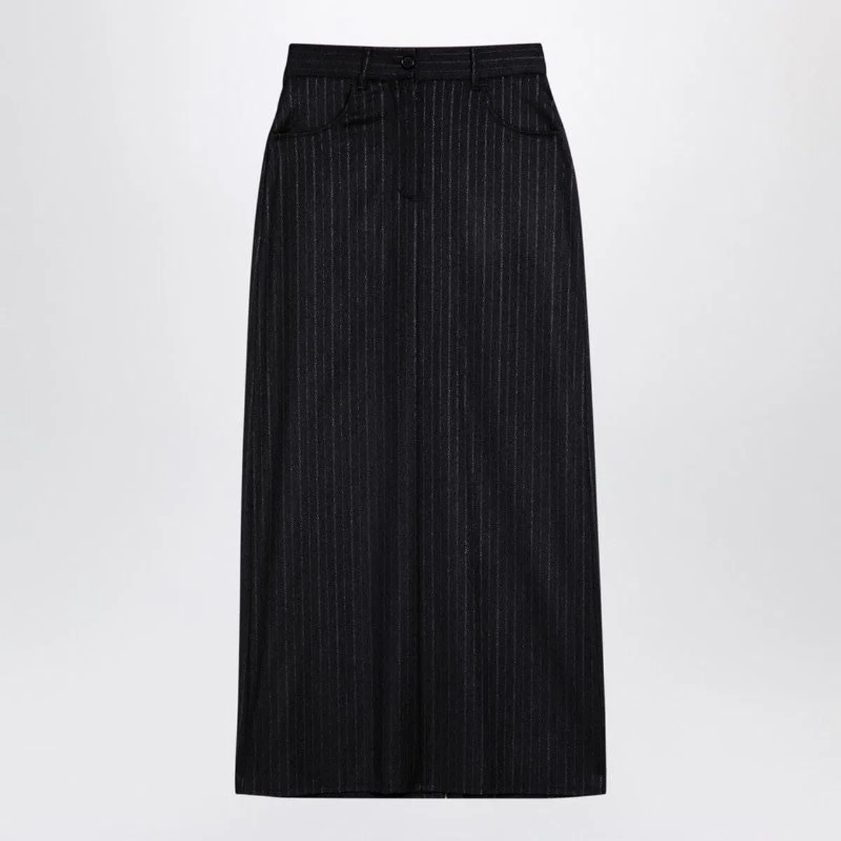 Grey Pinstripe Wool-Blend Skirt