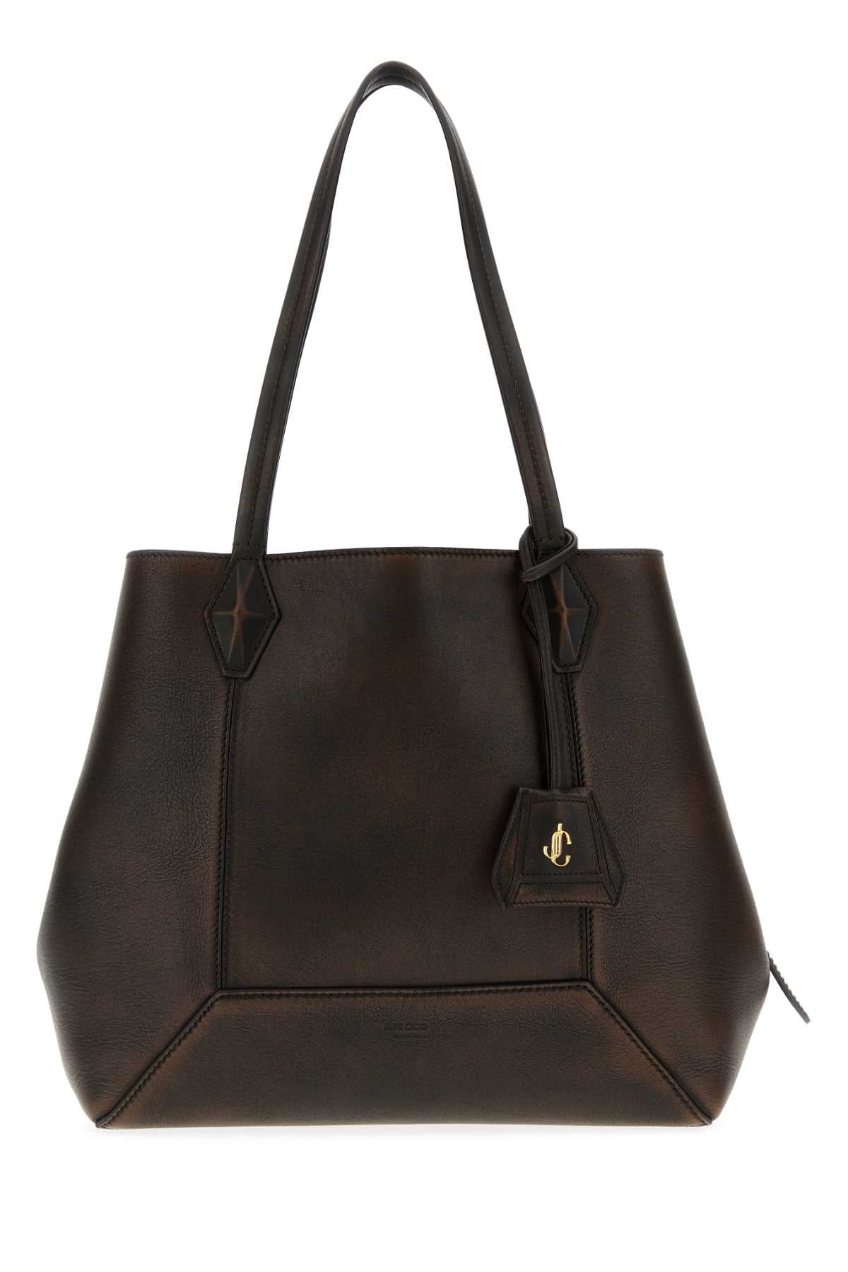 Dark Brown Leather Diamond Shopping Bag