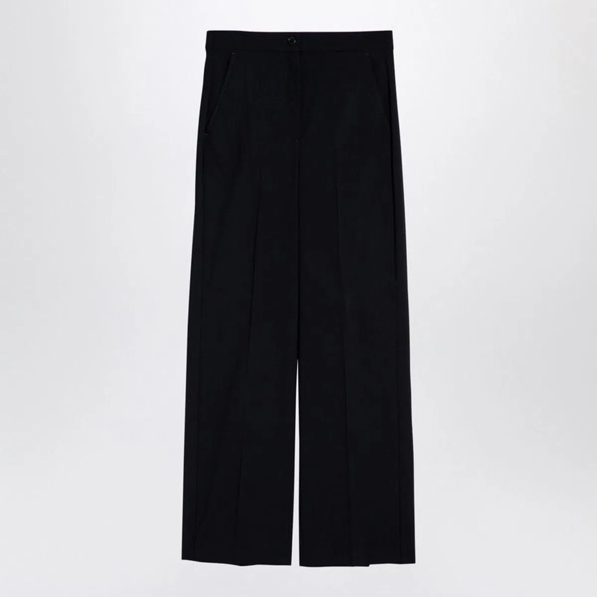 Navy Blue Wool-Blend Trousers