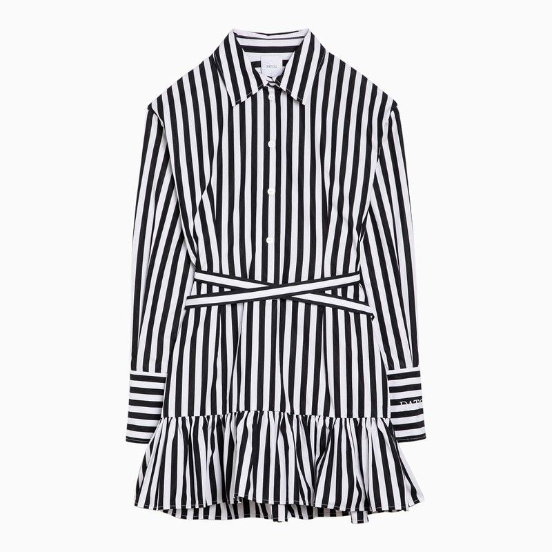 Black/White Striped Cotton Mini Chemisier Dress