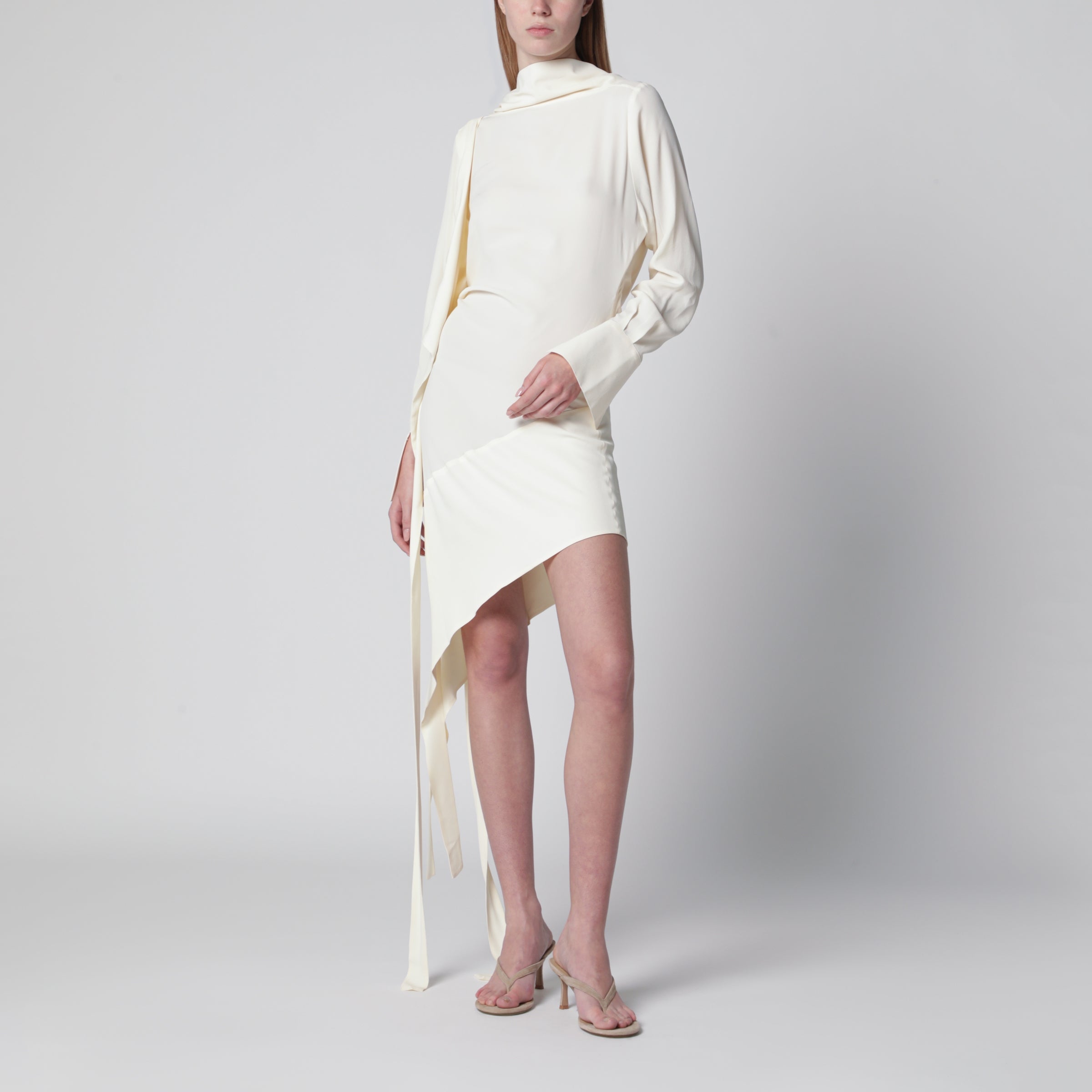 White Asymmetric Silk-Blend Dress