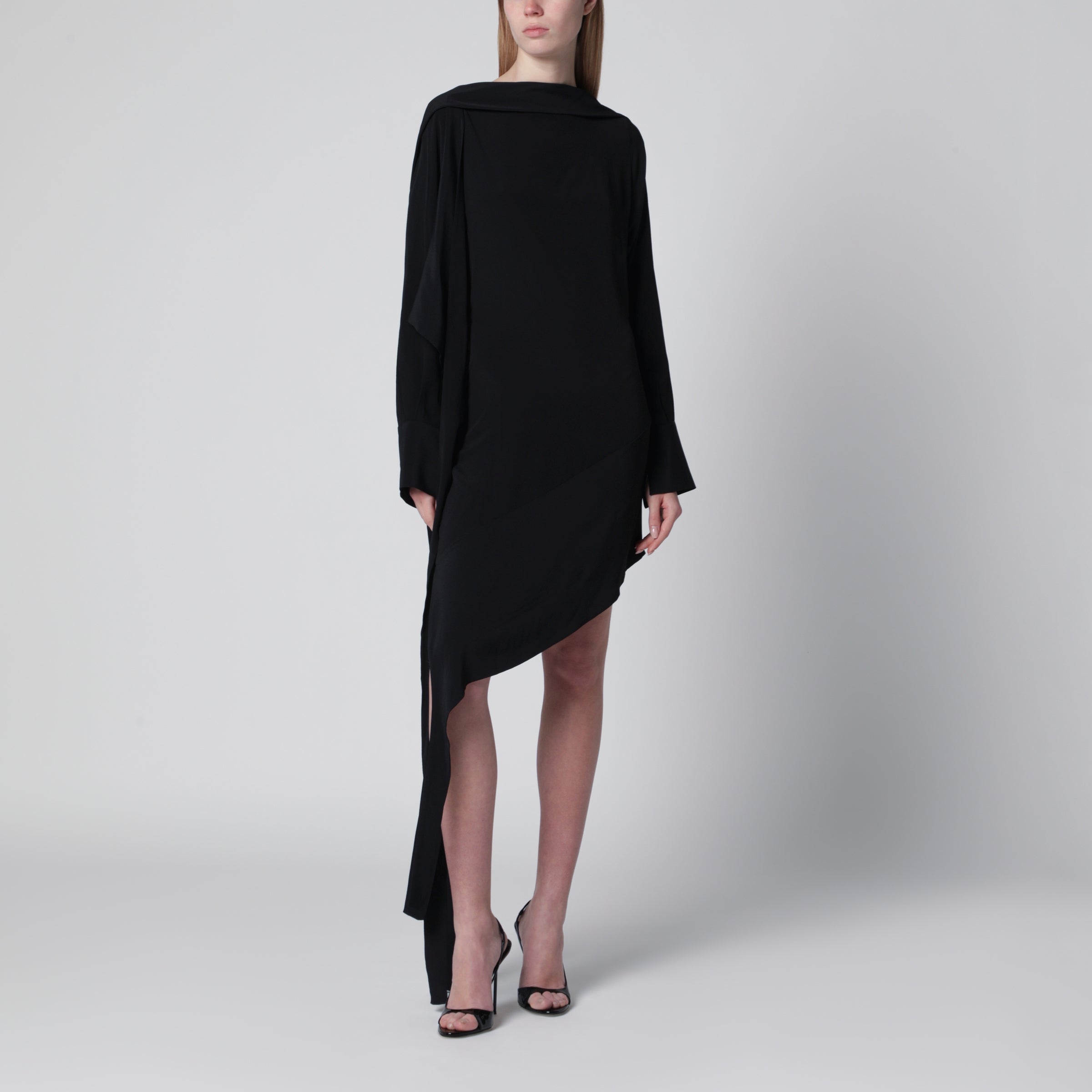 Black Asymmetric Silk-Blend Dress
