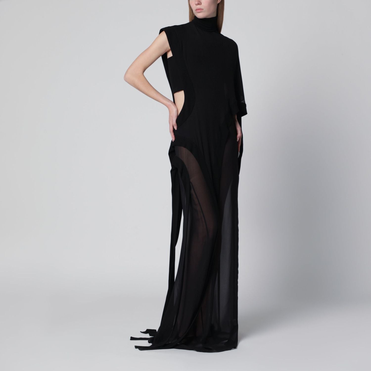 Long Black Oneshoulder Silk Dress