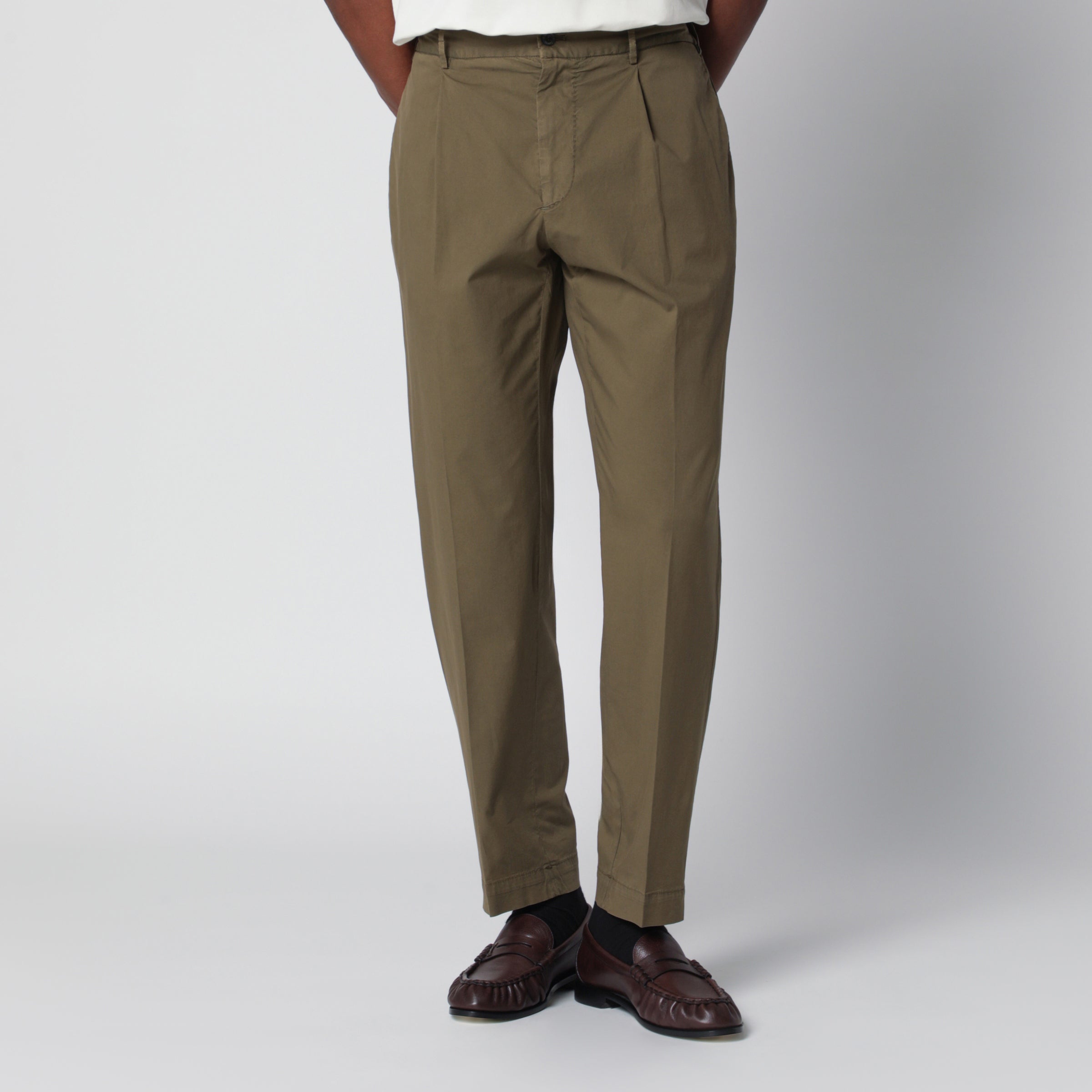 Olive Green Trousers In Cotton Blend
