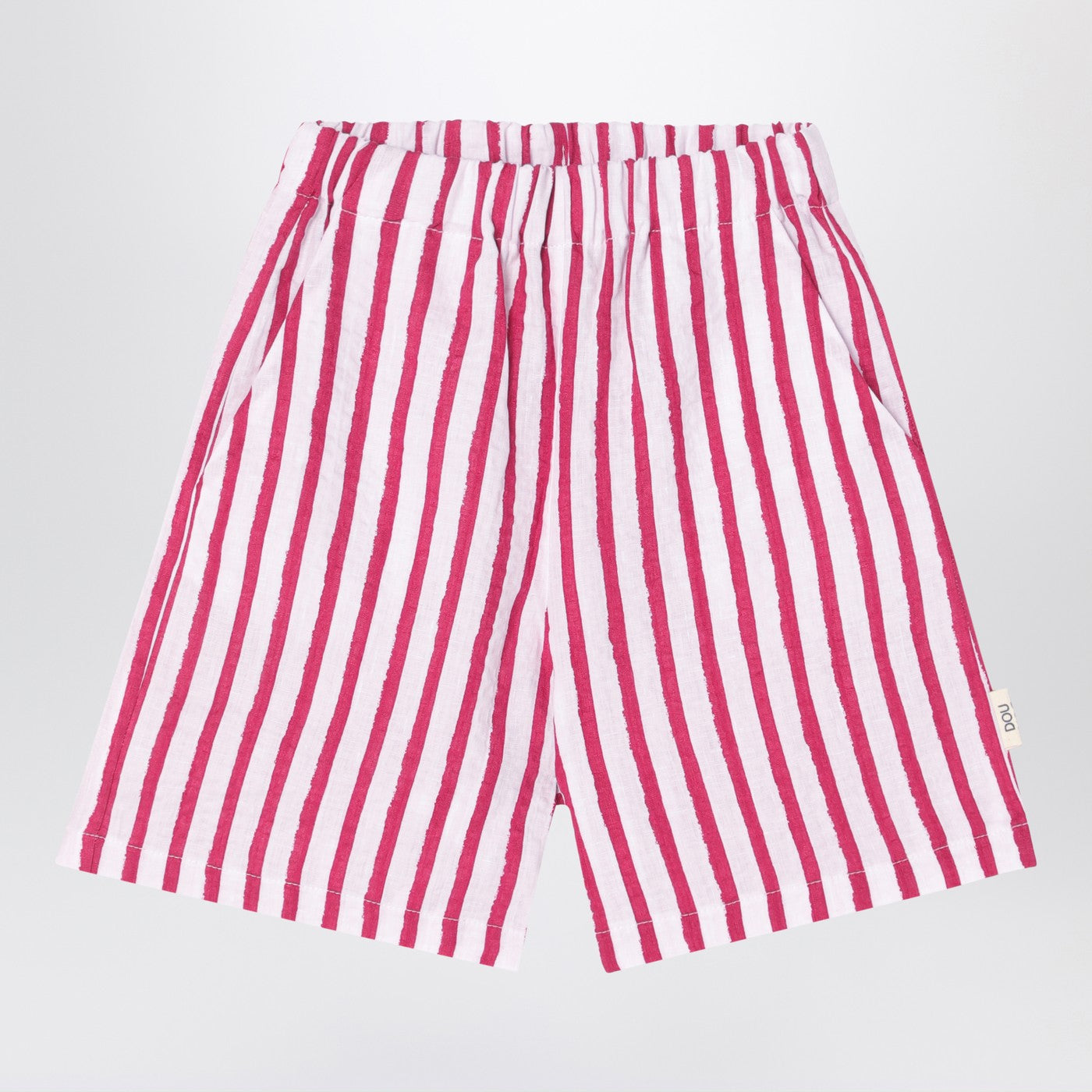 White/Red Striped Bermuda Shorts In Linen