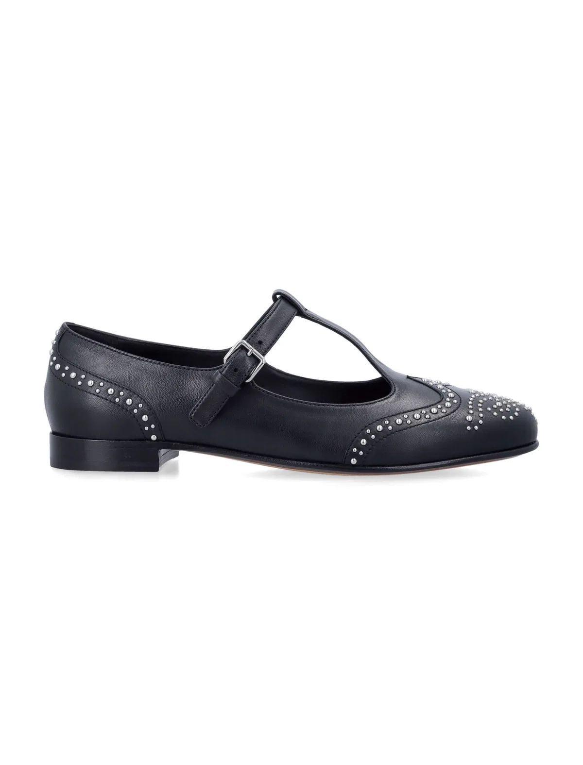 Church's Opal Black Flat Shoe With Silver Studs