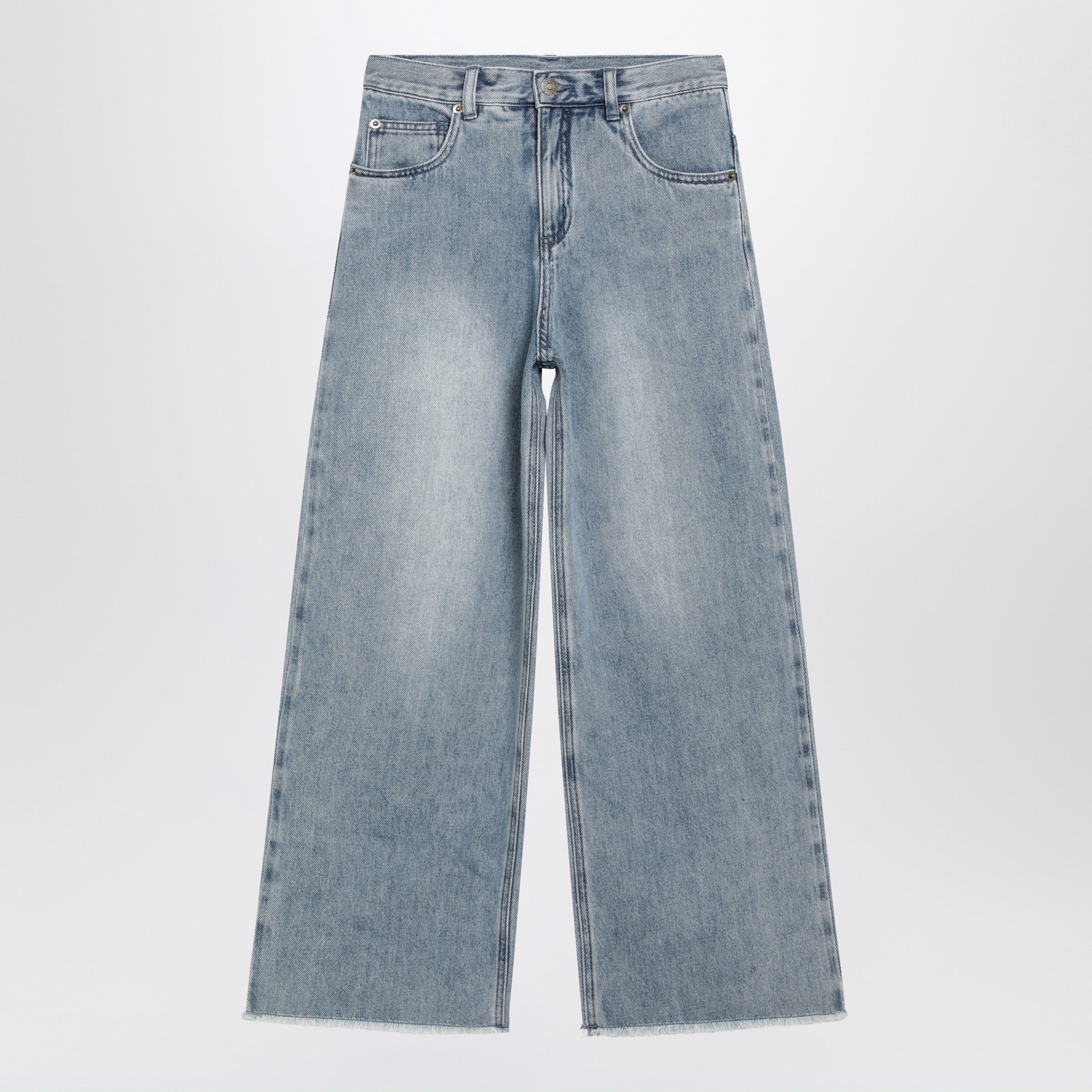 Stone-Washed Blue Wide-Leg Jeans