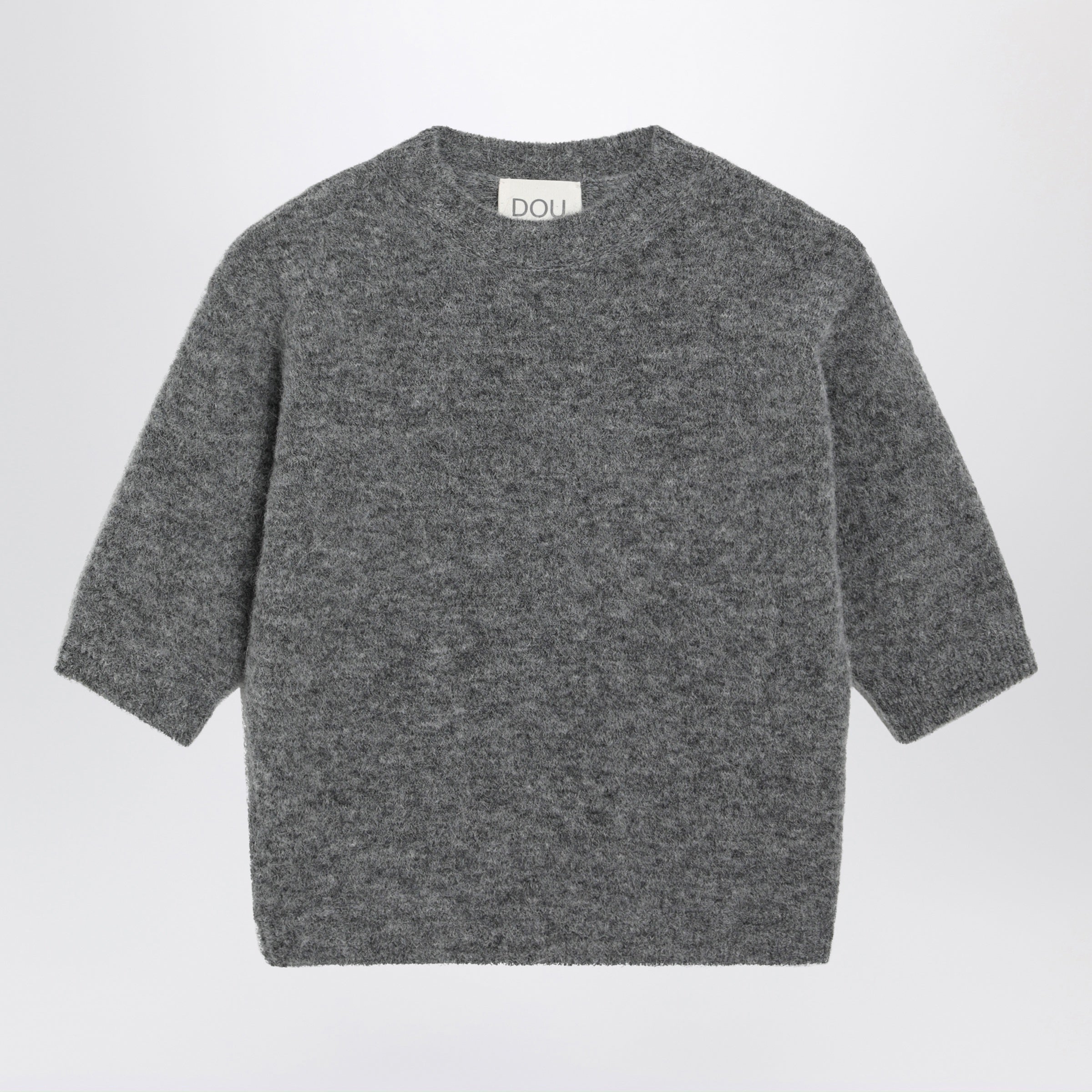 Grey Short-Sleeve Alpaca Blend Sweater