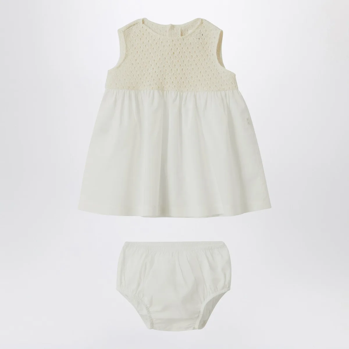 Teddy & Minou Cream-Colored Openwork Knit Dress With Voile