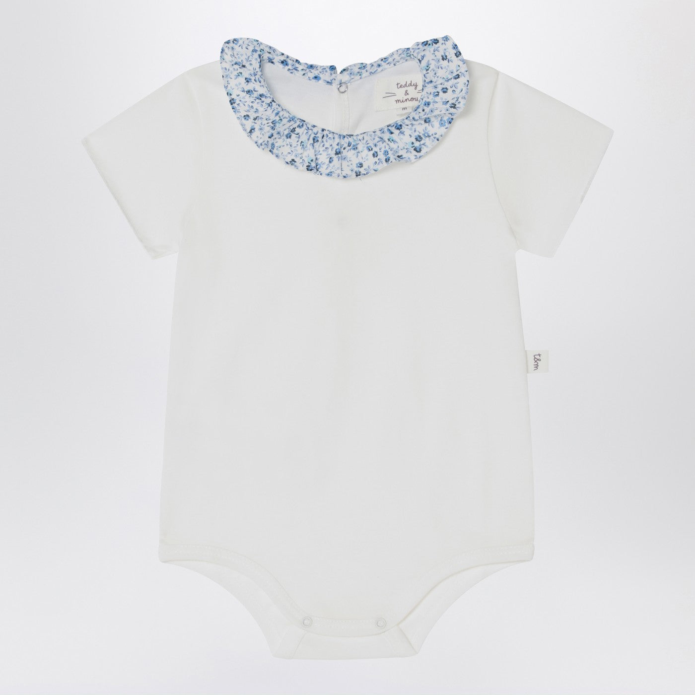 Teddy & Minou White Romper With Liberty Fabric Collar