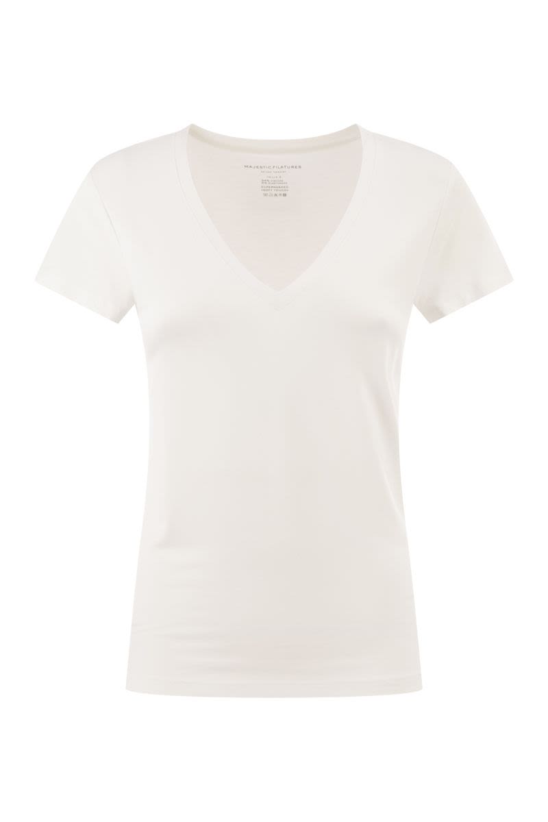 Stretch Viscose T-Shirt With V-Neck