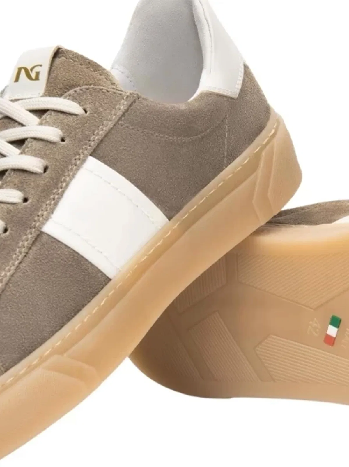 Nero Giardini Stripe Suede Sneakers In Neutral