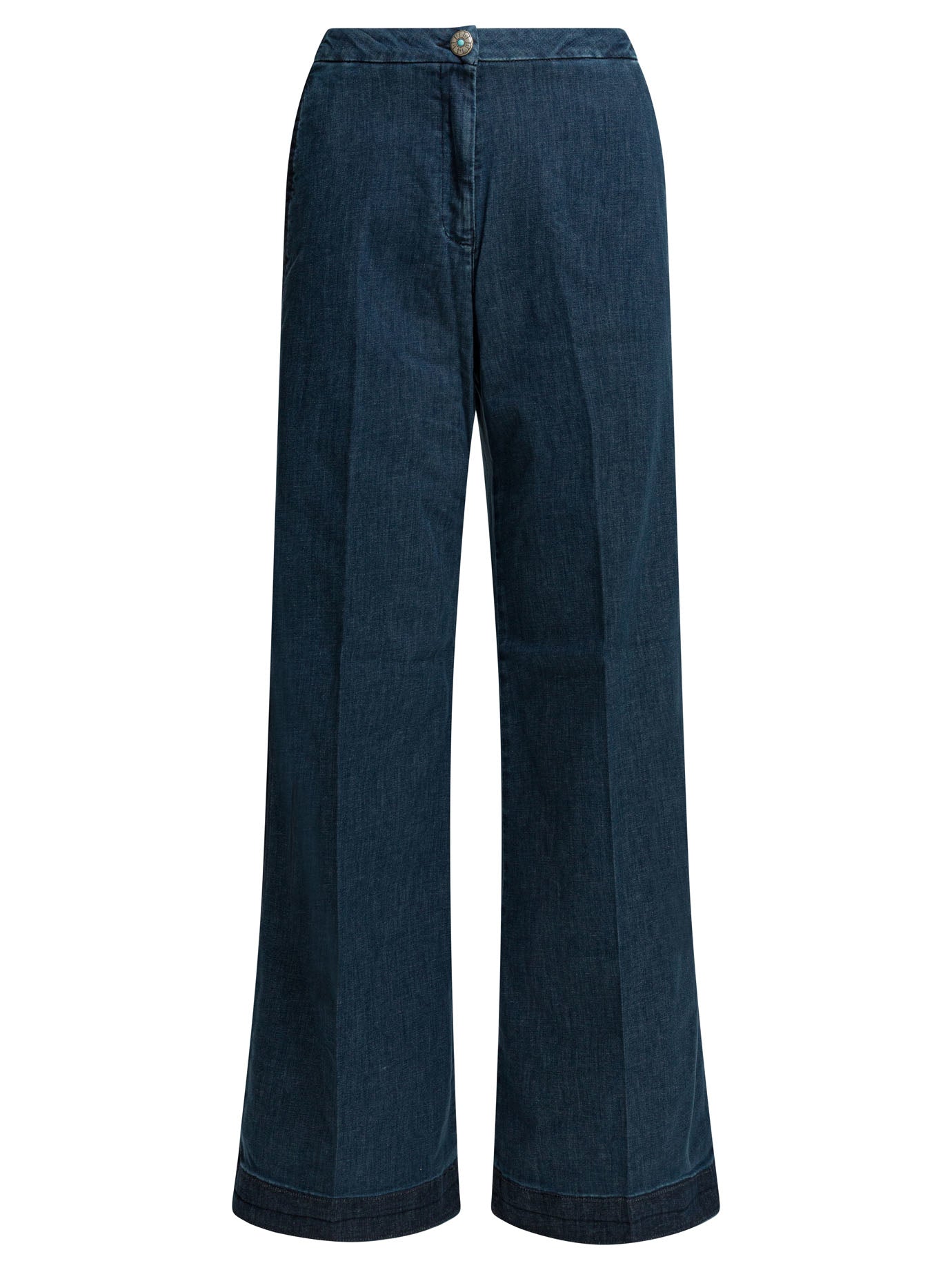 Flaire Smocking Wide Leg Blue Cotton Jeans