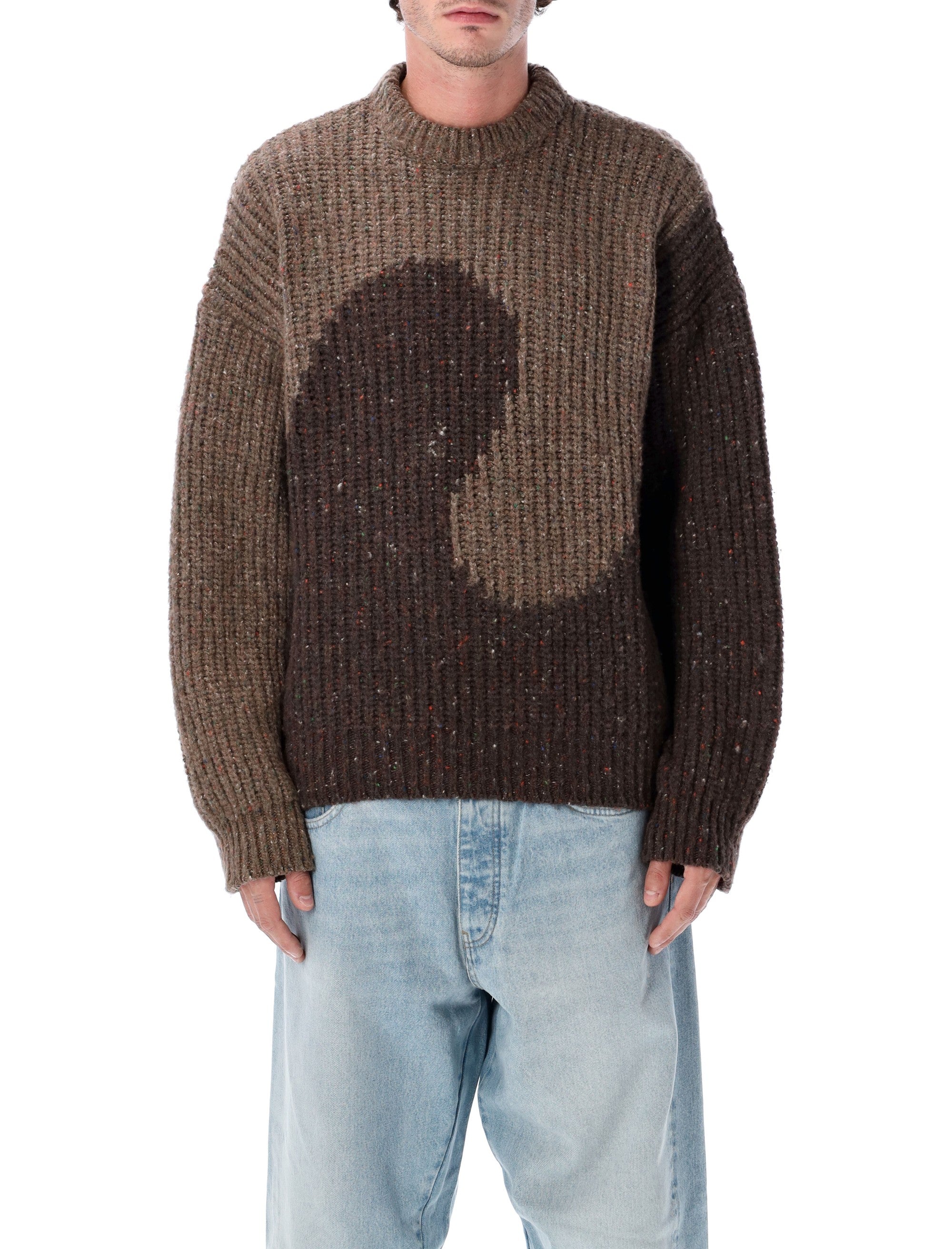 Brown Swirl Wool Crewneck Sweater