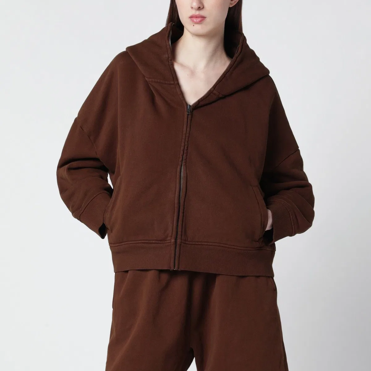 Brown Cotton Zipup Sweatshirt
