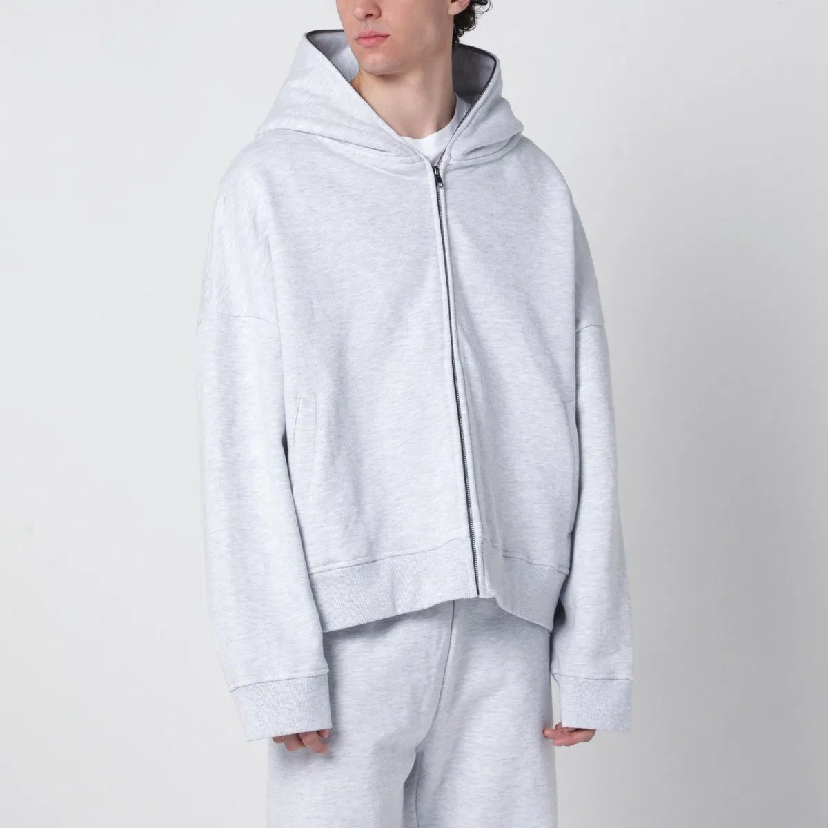 Grey Cotton Zipup Hoodie