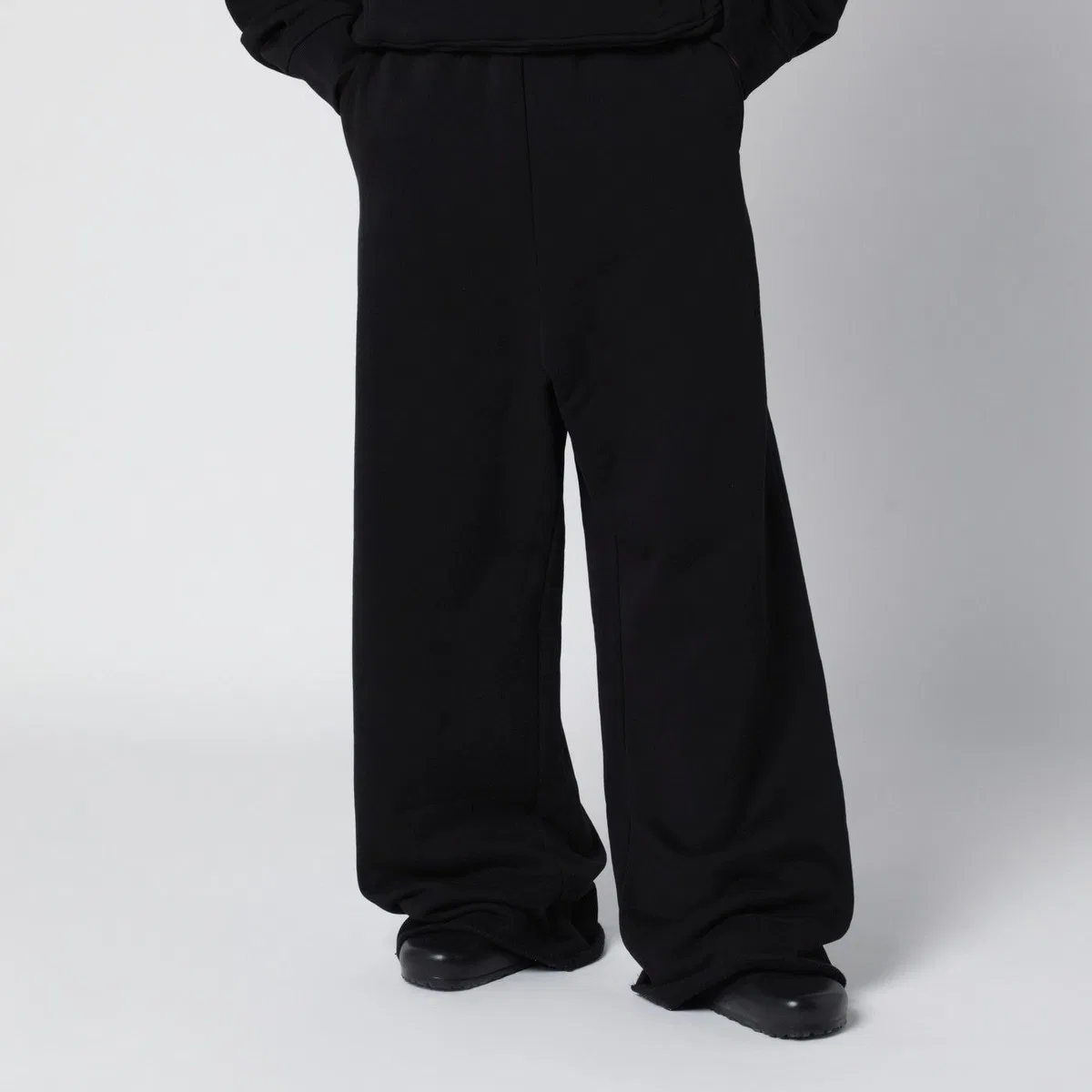 Black Wideleg Cotton Jogging Trousers