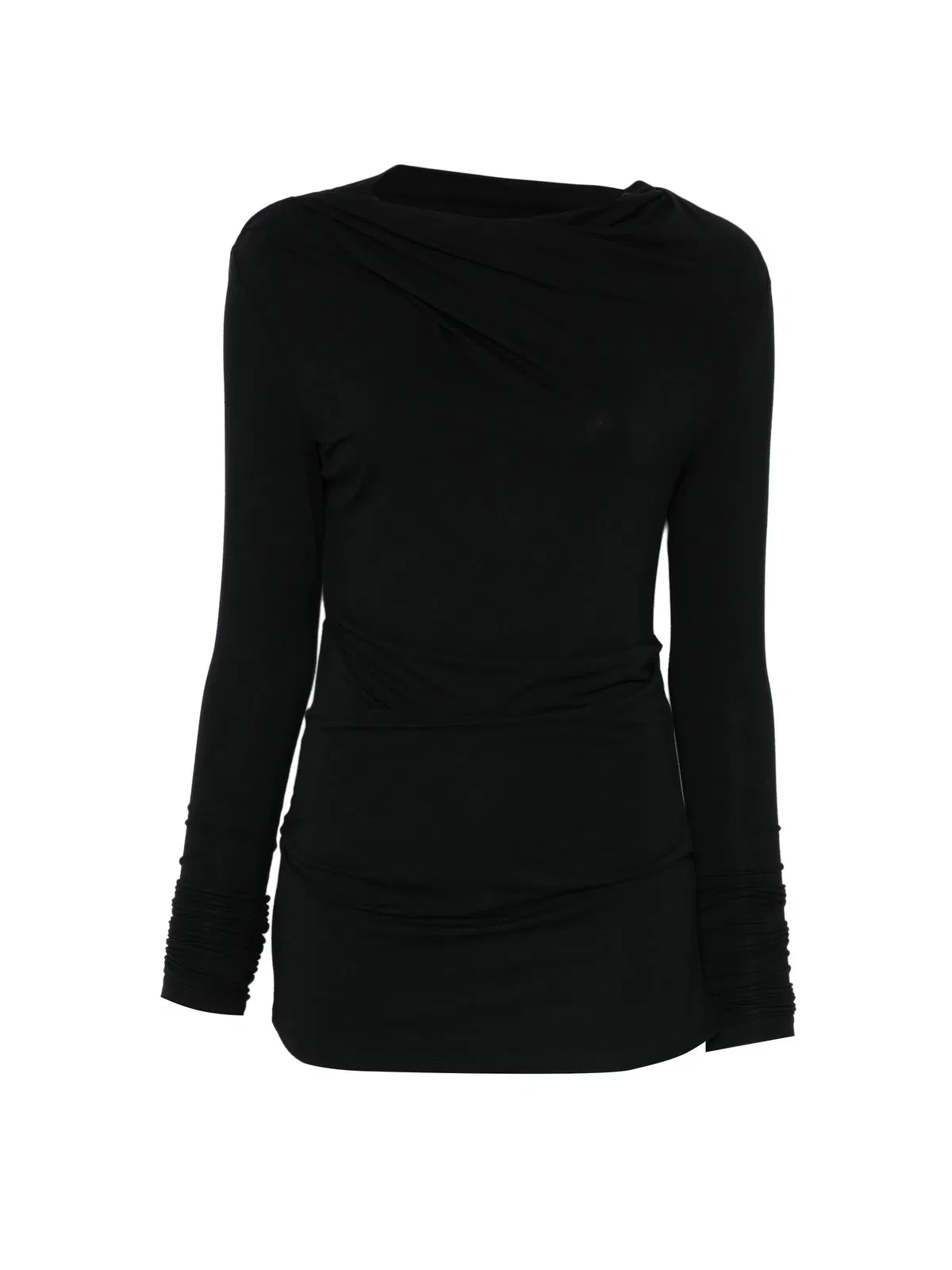 Entire Studios Draped Detail Long Sleeve Round Neck Top In Black