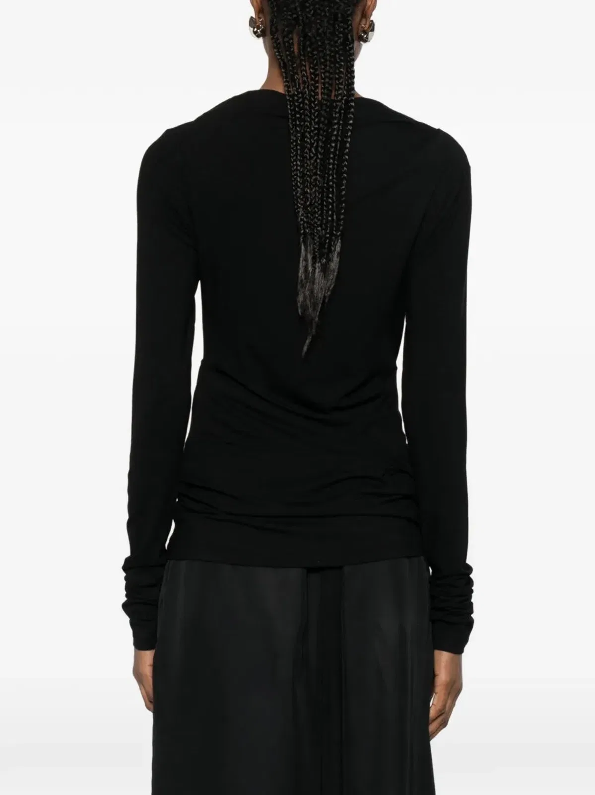 Entire Studios Draped Detail Long Sleeve Round Neck Top In Black