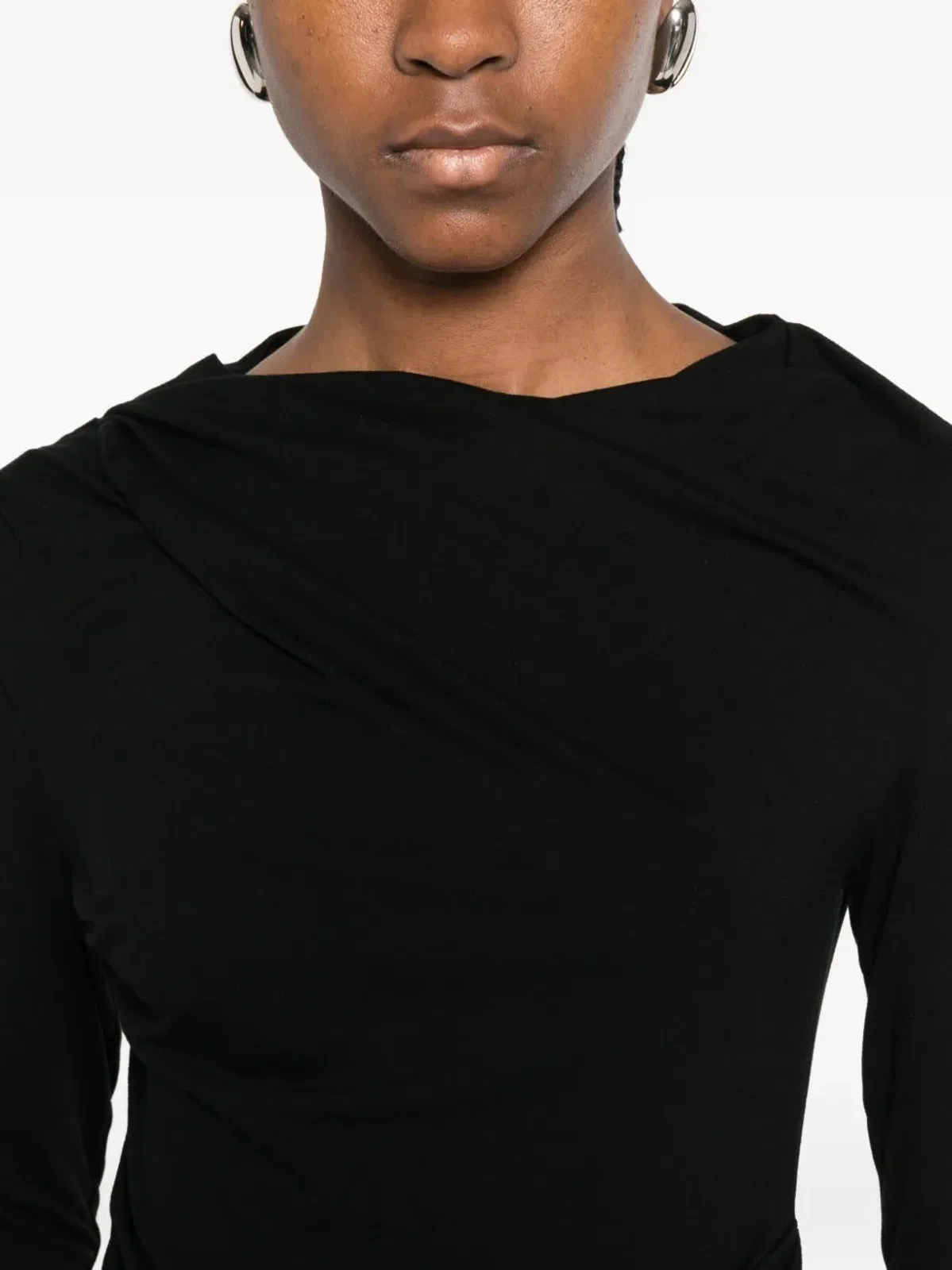 Entire Studios Draped Detail Long Sleeve Round Neck Top In Black