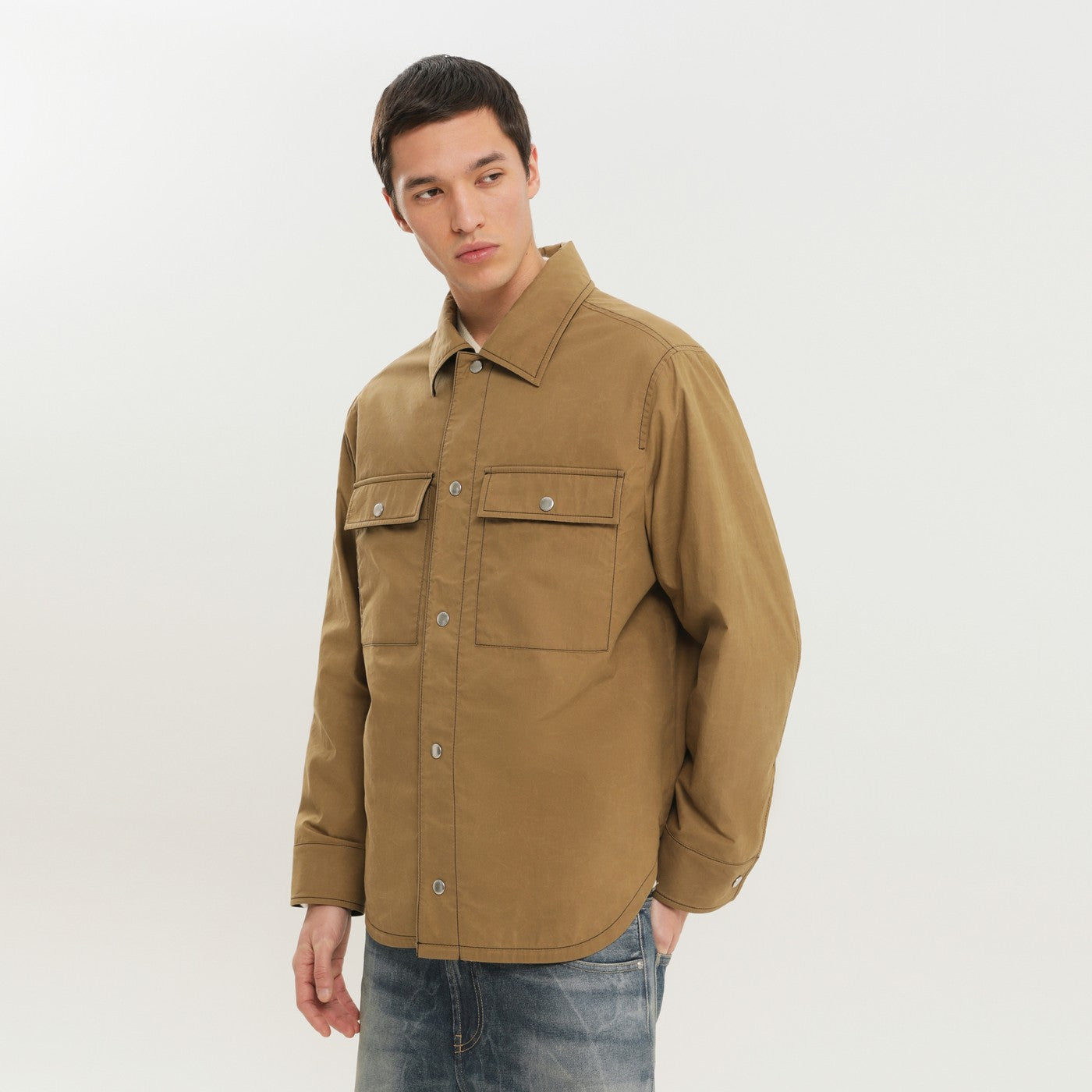 Kaki Shirt-Jacket With Pockets