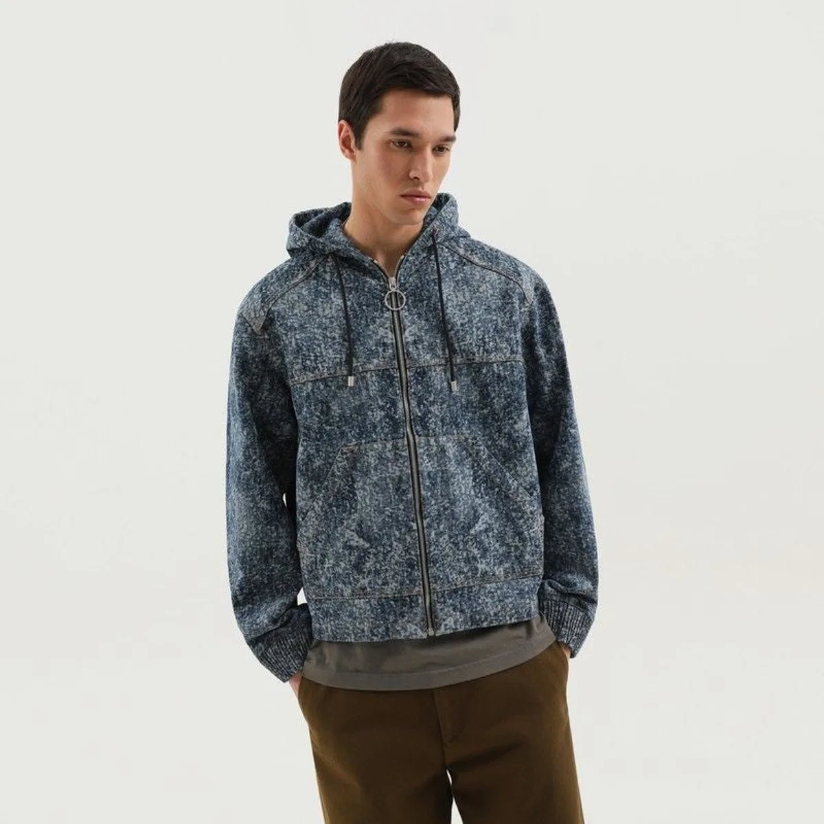 Denim Marbled Zip Hoodie