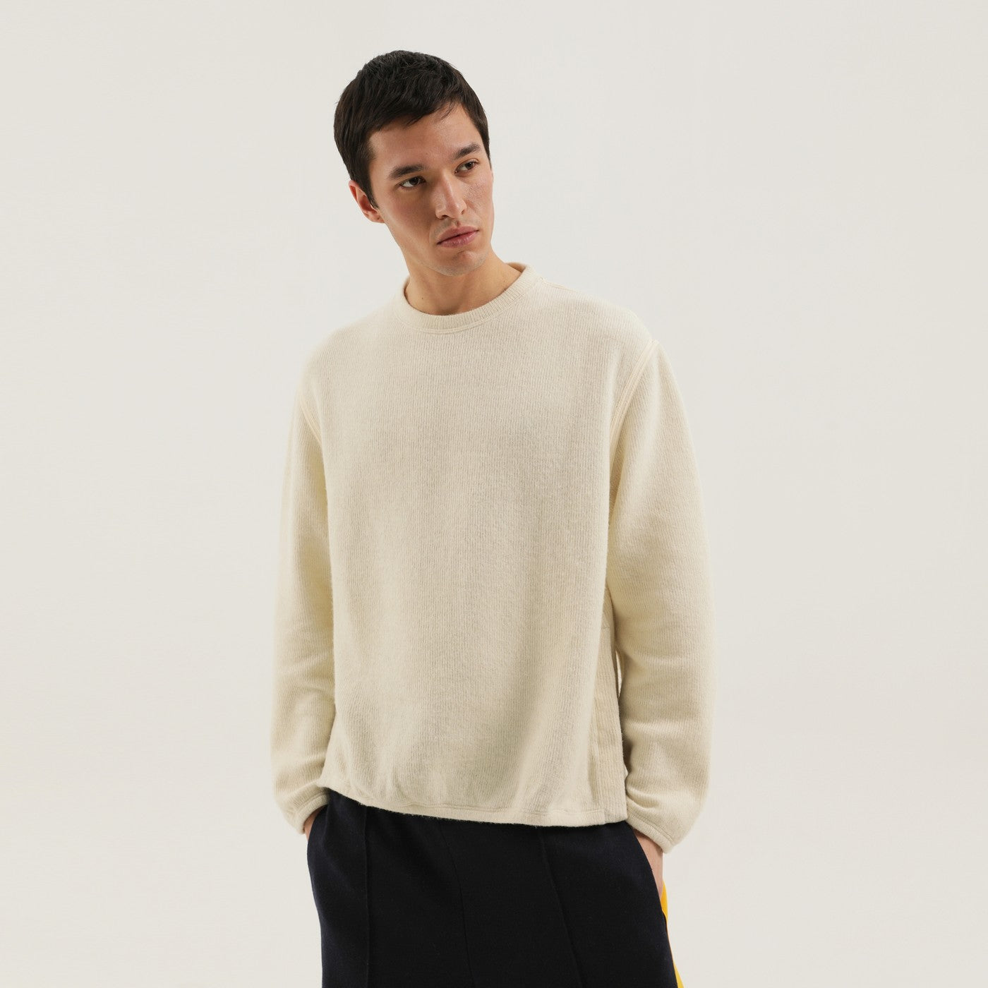 White Ribbed Sweater With Slits